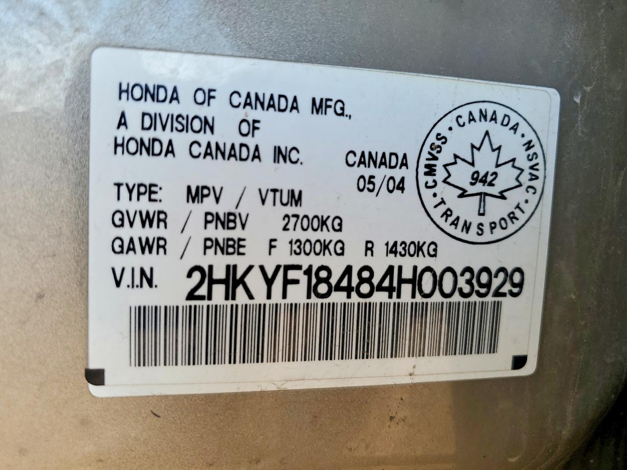 2004 Honda Pilot Ex Gold vin: 2HKYF18484H003929