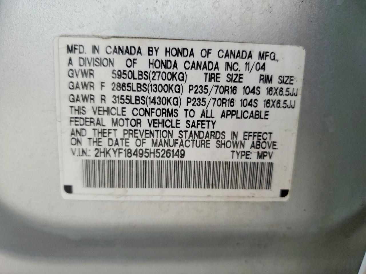 2005 Honda Pilot Ex Silver vin: 2HKYF18495H526149