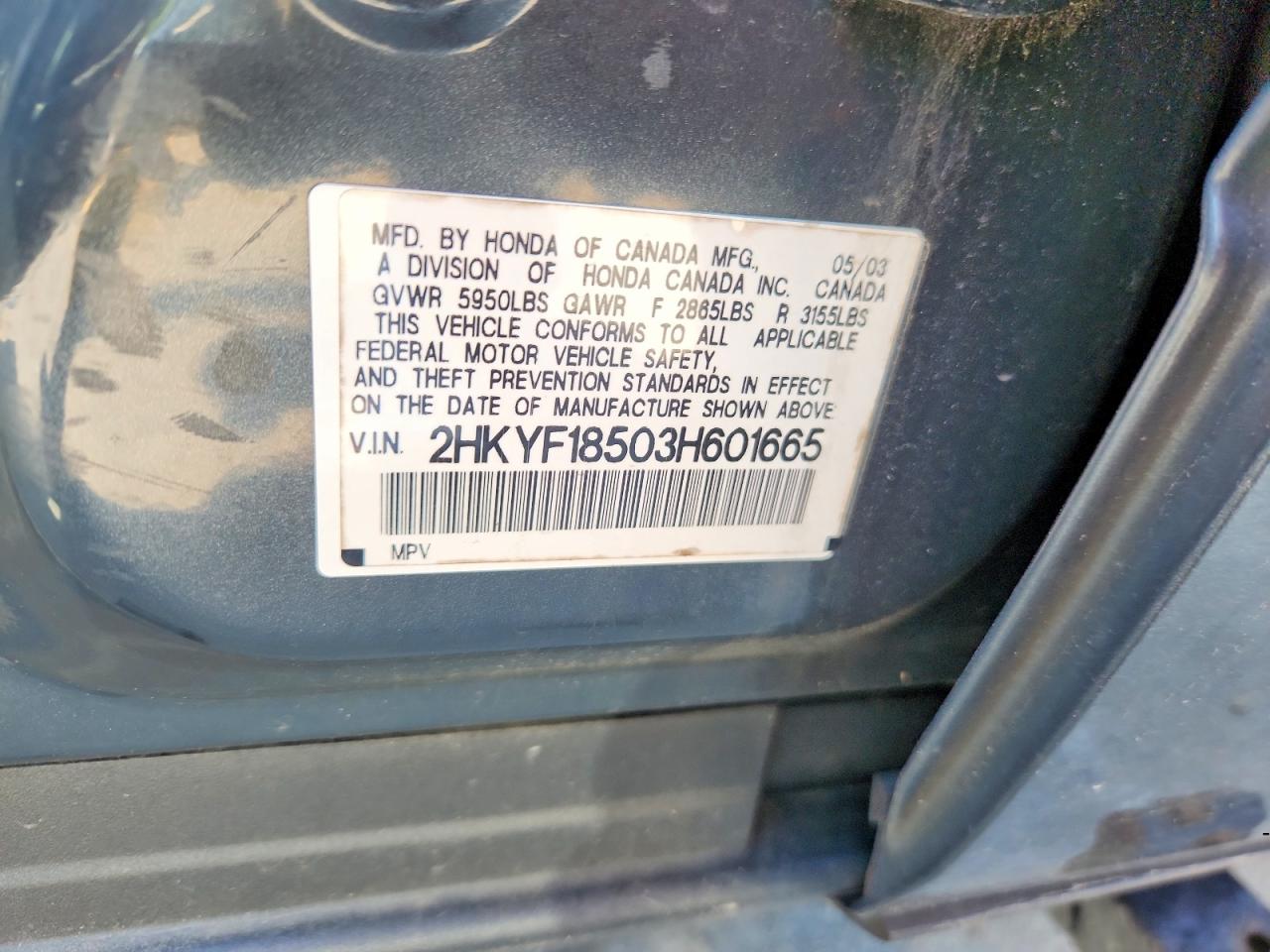 2003 Honda Pilot Exl Gray vin: 2HKYF18503H601665