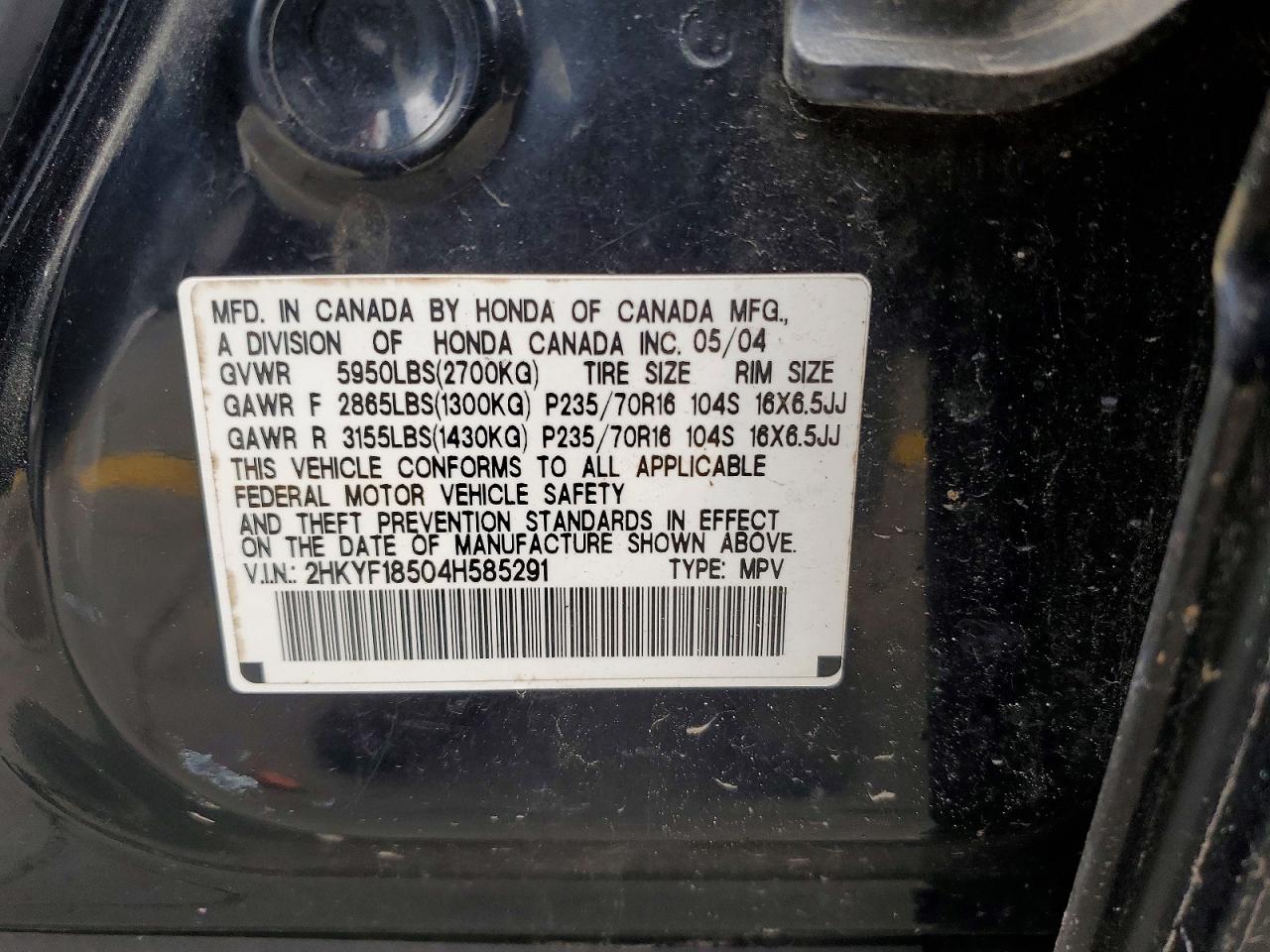 2004 Honda Pilot Exl Черный vin: 2HKYF18504H585291