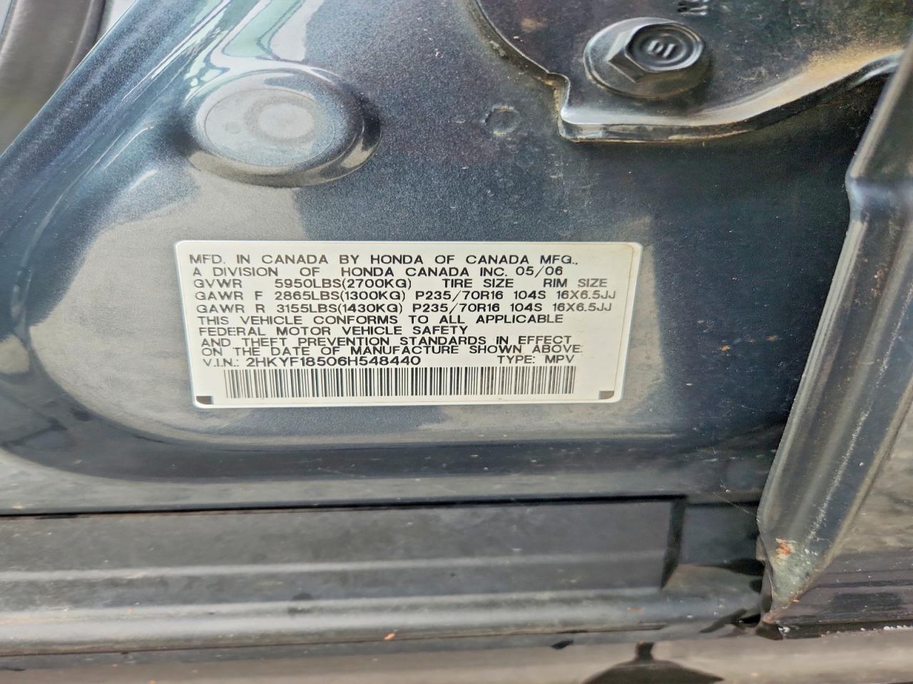 2006 Honda Pilot Gray vin: 2HKYF18506H548440