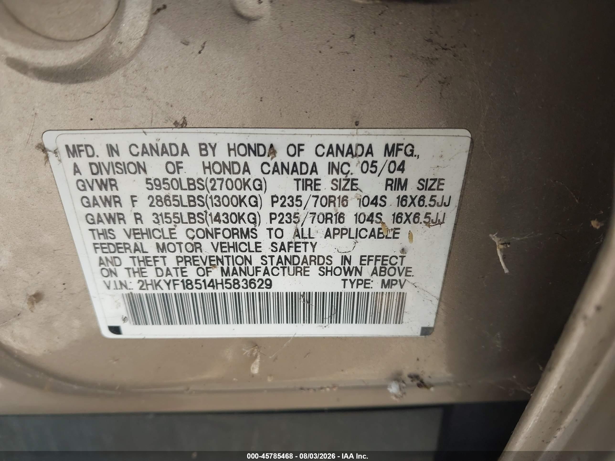2004 Honda Pilot Ex-l Brown vin: 2HKYF18514H583629