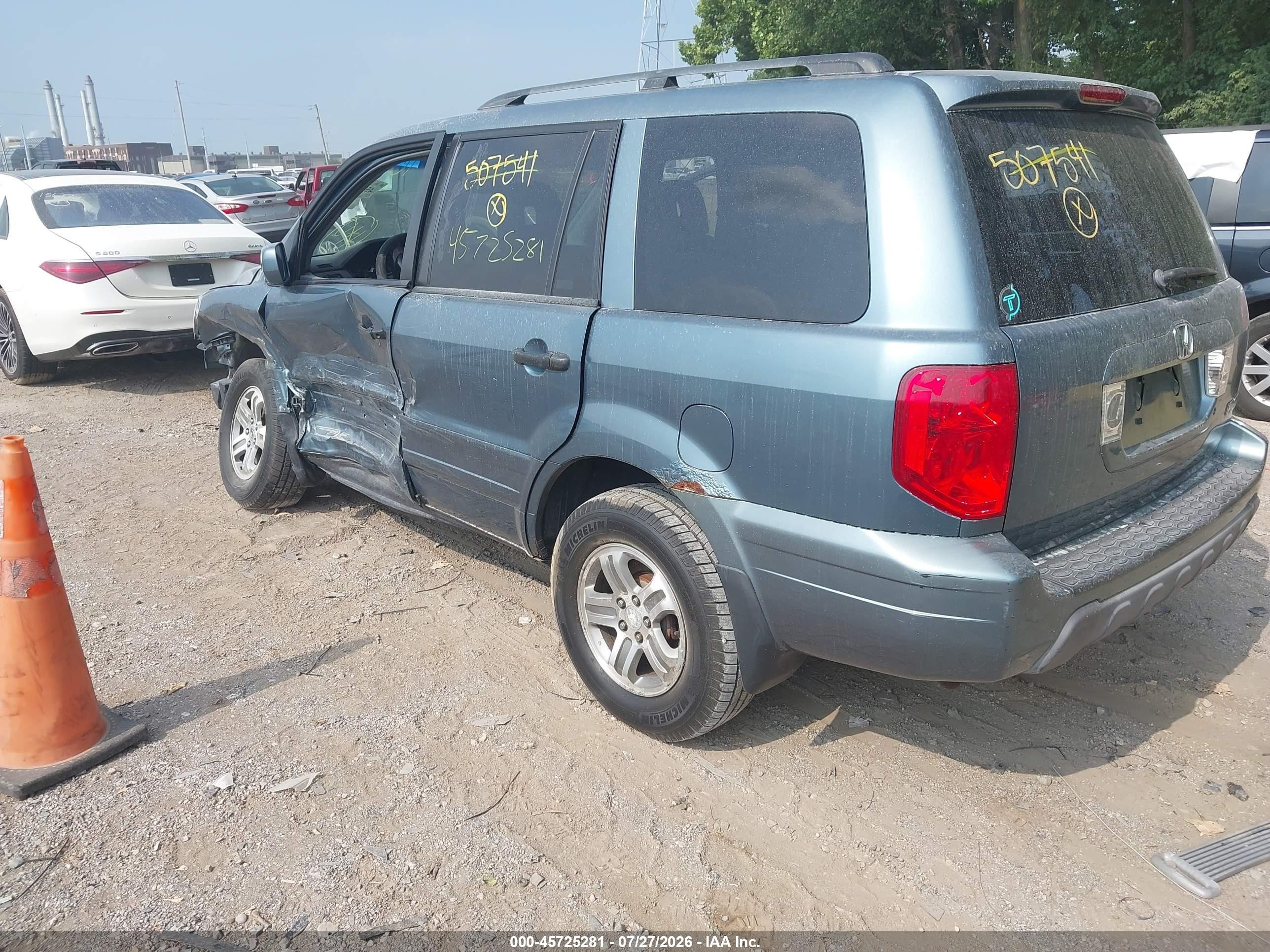2005 Honda Pilot Ex-l Blue vin: 2HKYF18515H507541