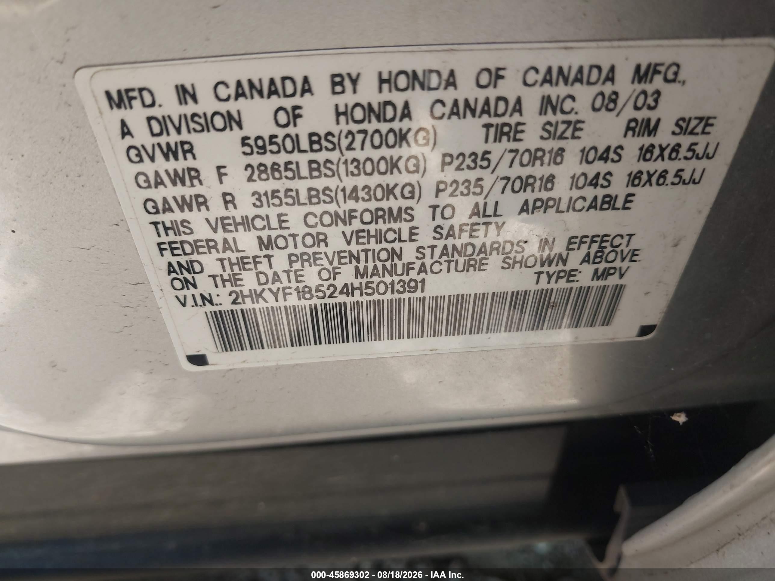 2004 Honda Pilot Ex-l Silver vin: 2HKYF18524H501391