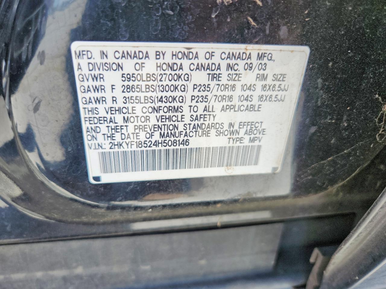 2004 Honda Pilot Exl Black vin: 2HKYF18524H508146