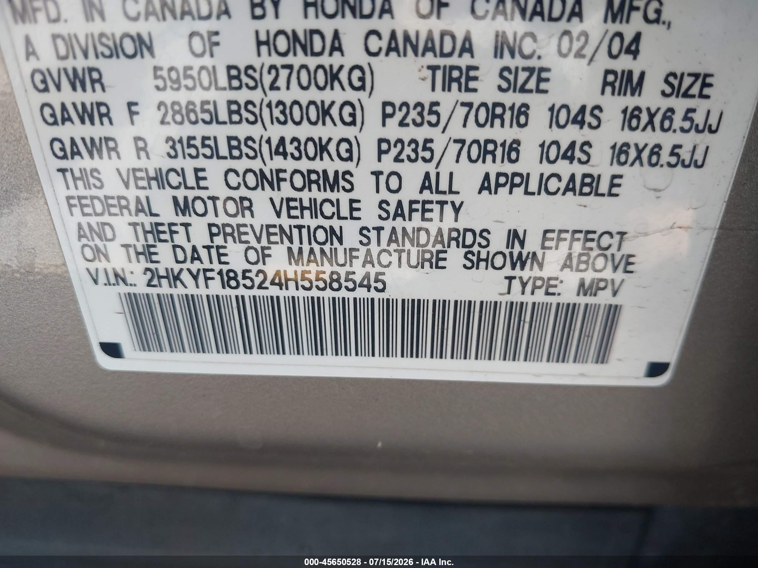 2004 Honda Pilot Ex-l Brown vin: 2HKYF18524H558545