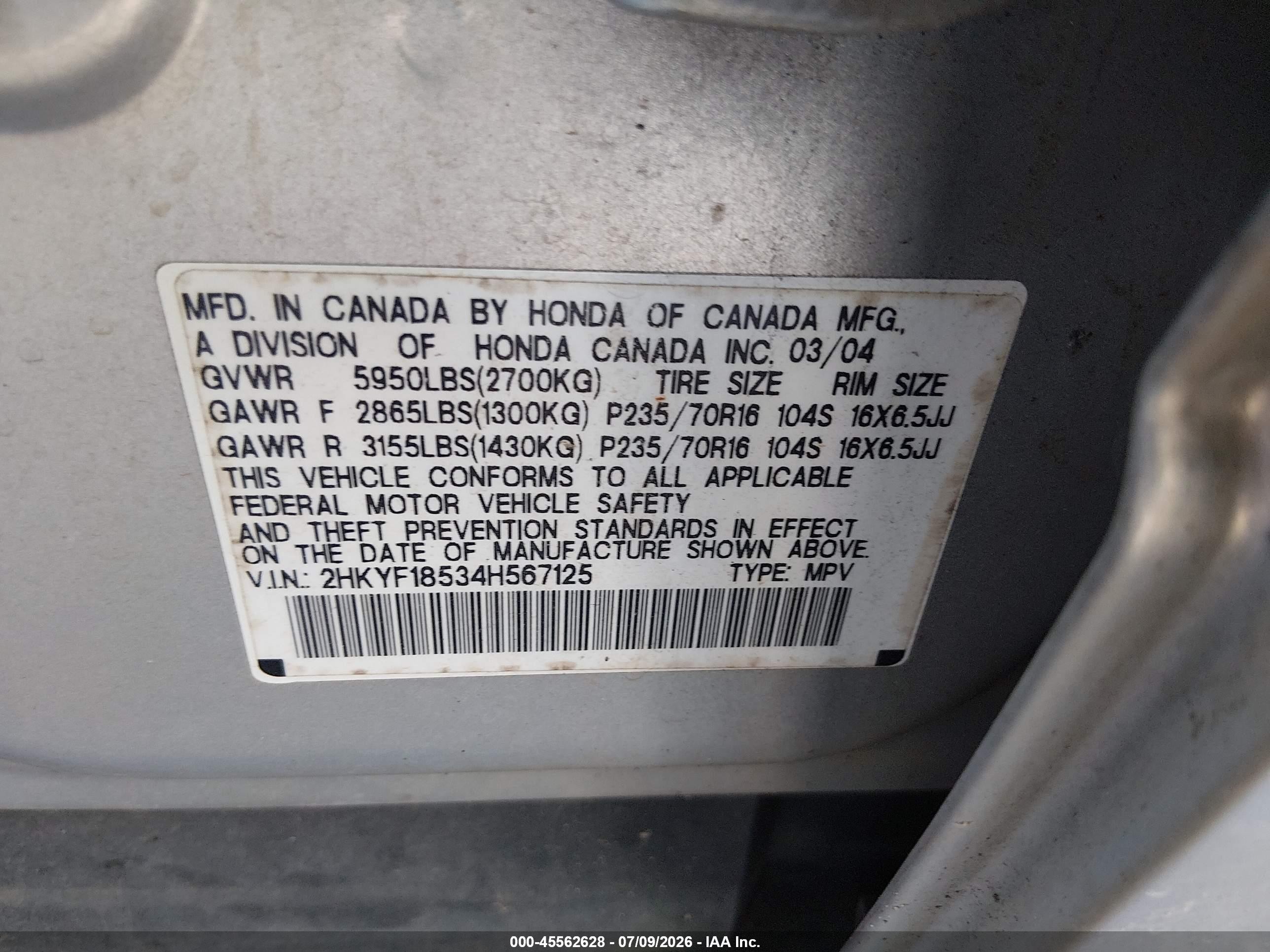 2004 Honda Pilot Ex-l White vin: 2HKYF18534H567125