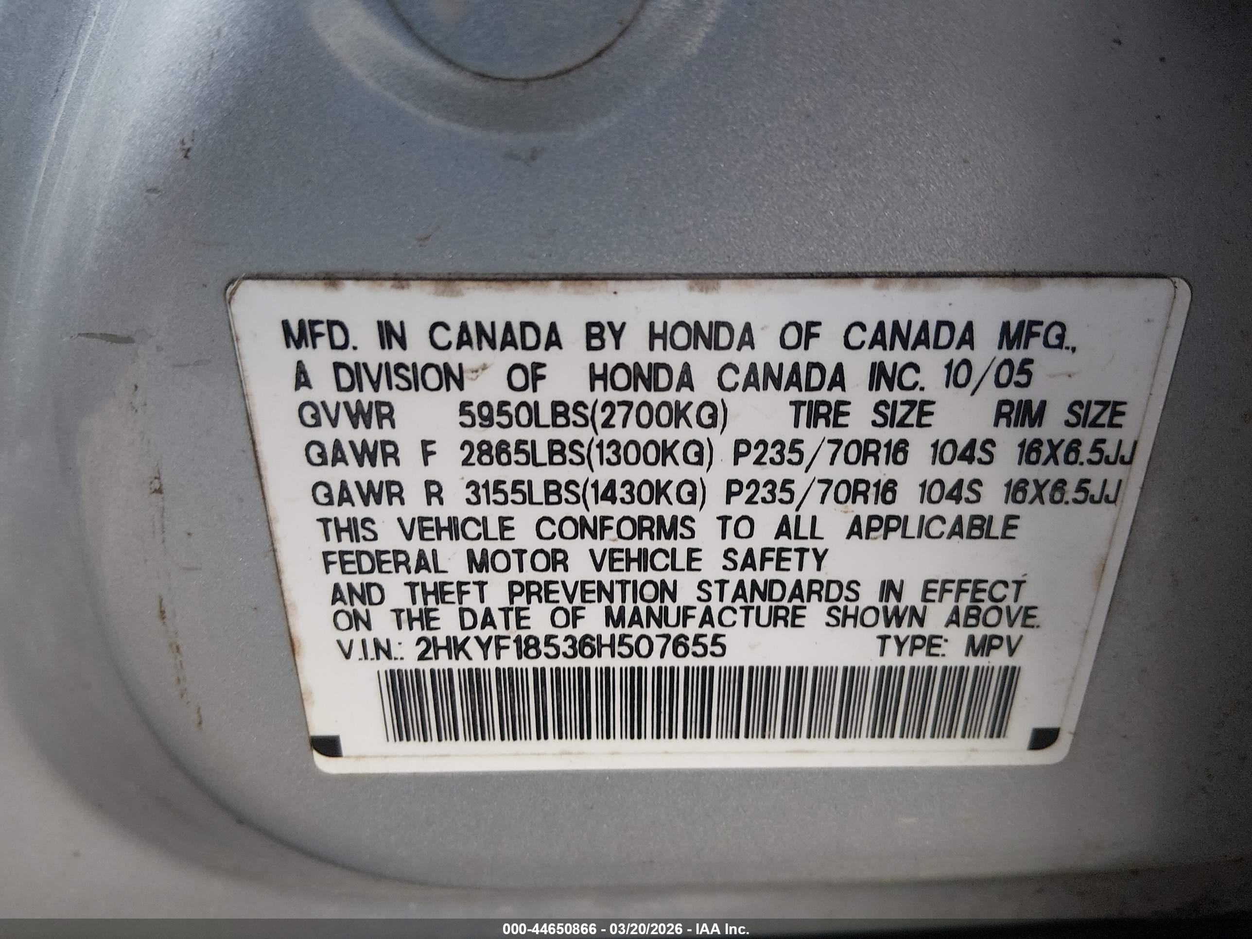 2006 Honda Pilot Ex-l Silver vin: 2HKYF18536H507655