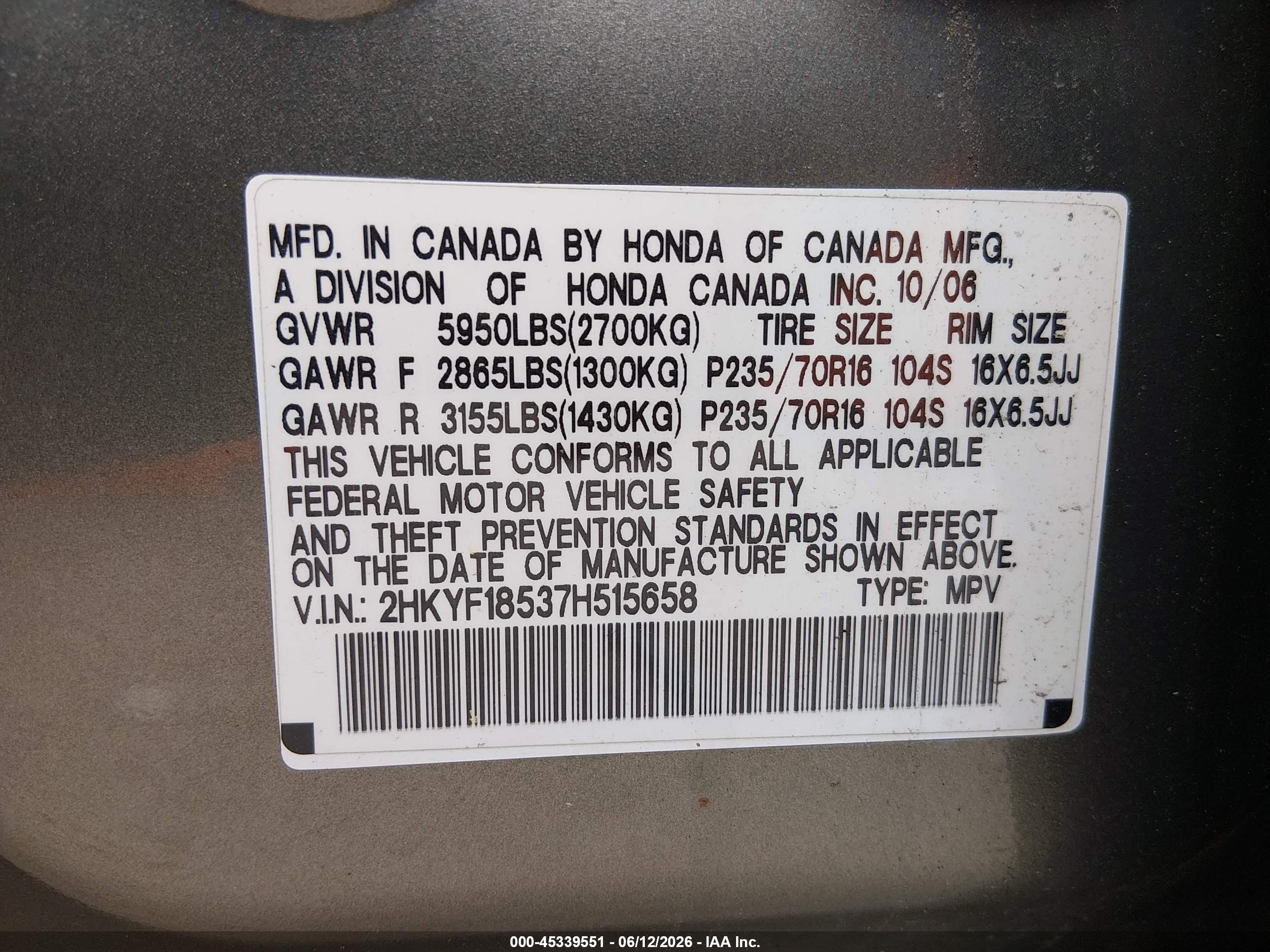 2007 Honda Pilot Ex-l Gray vin: 2HKYF18537H515658