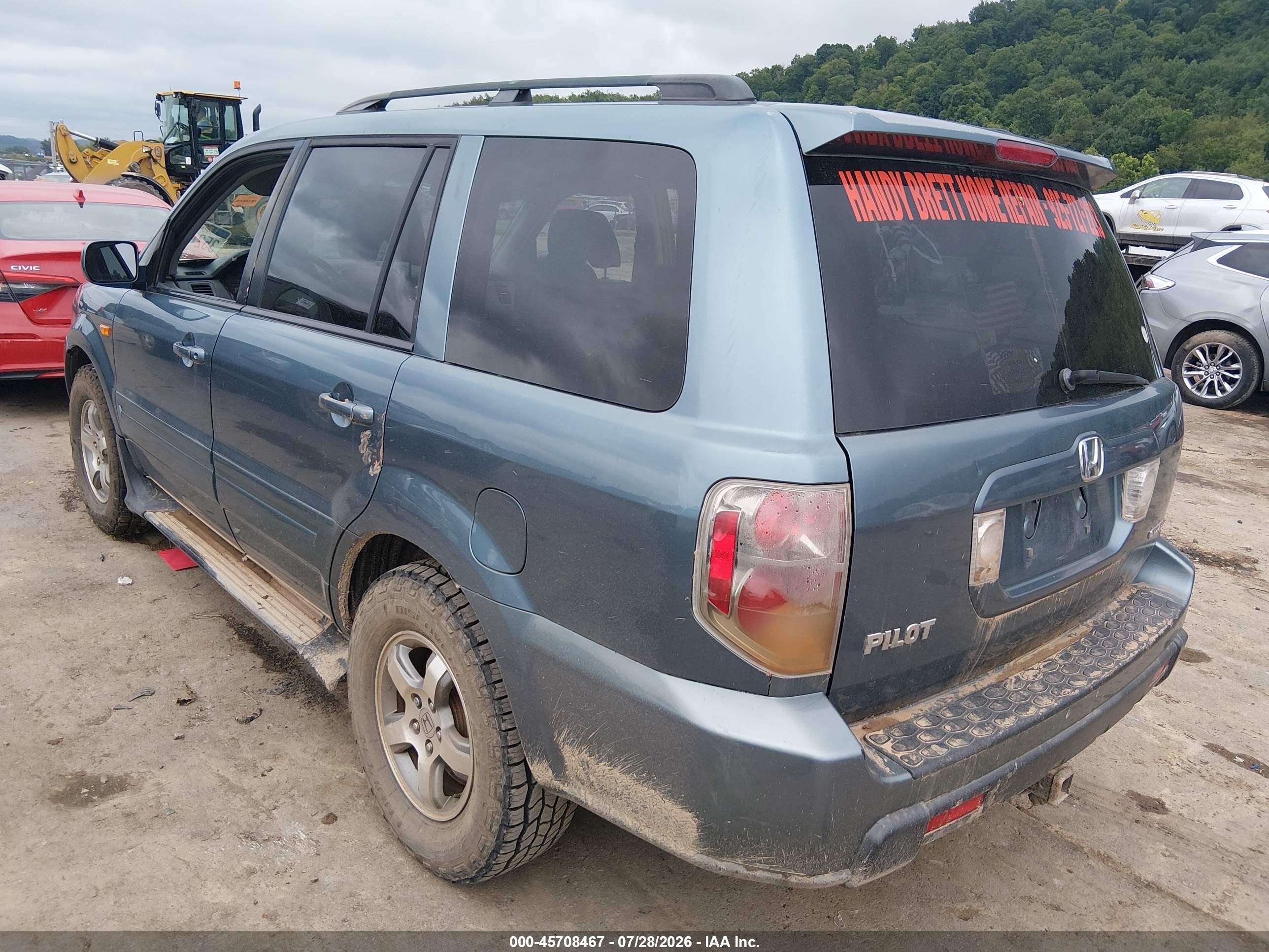 2007 Honda Pilot Ex-l Light Blue vin: 2HKYF18537H531326