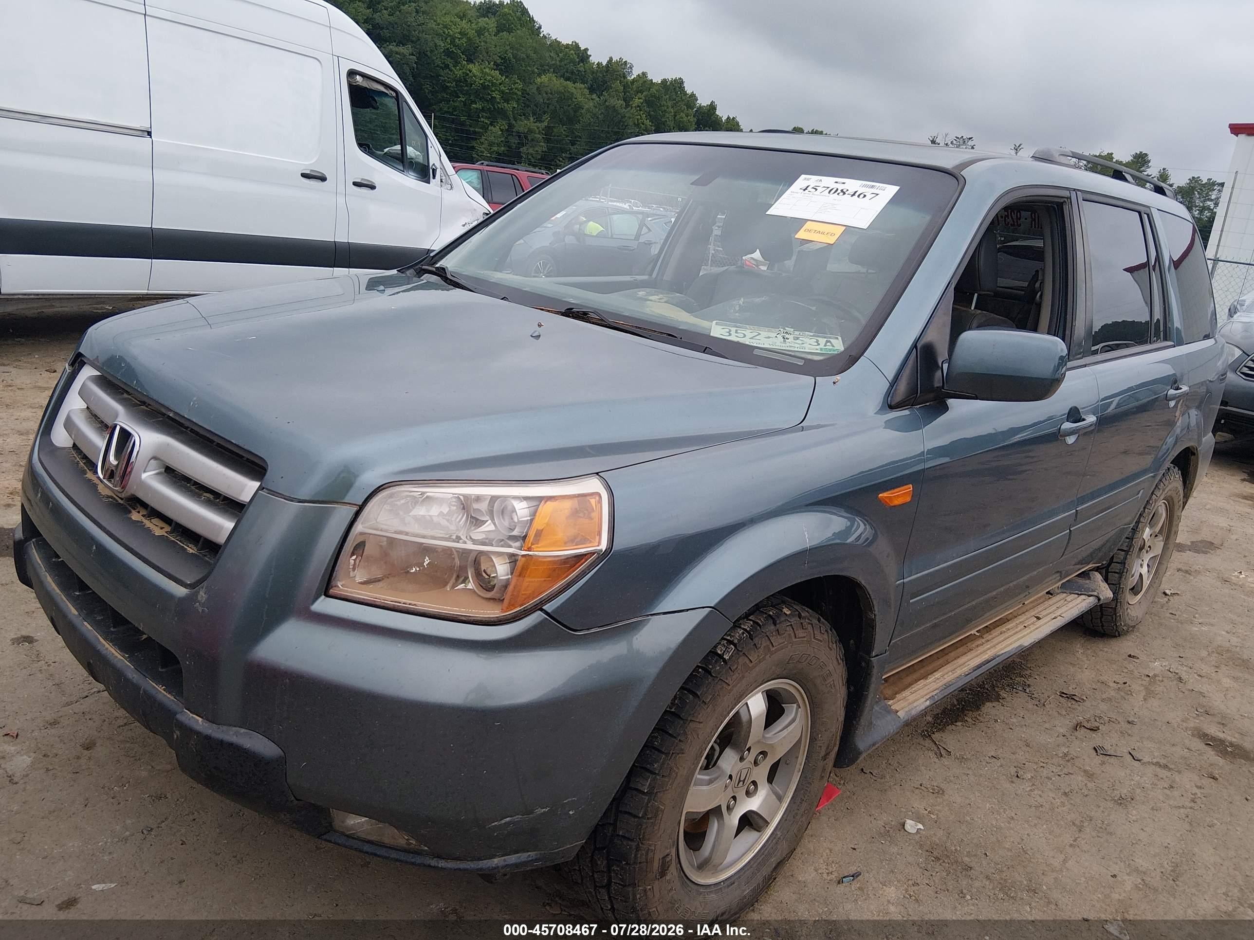 2007 Honda Pilot Ex-l Light Blue vin: 2HKYF18537H531326