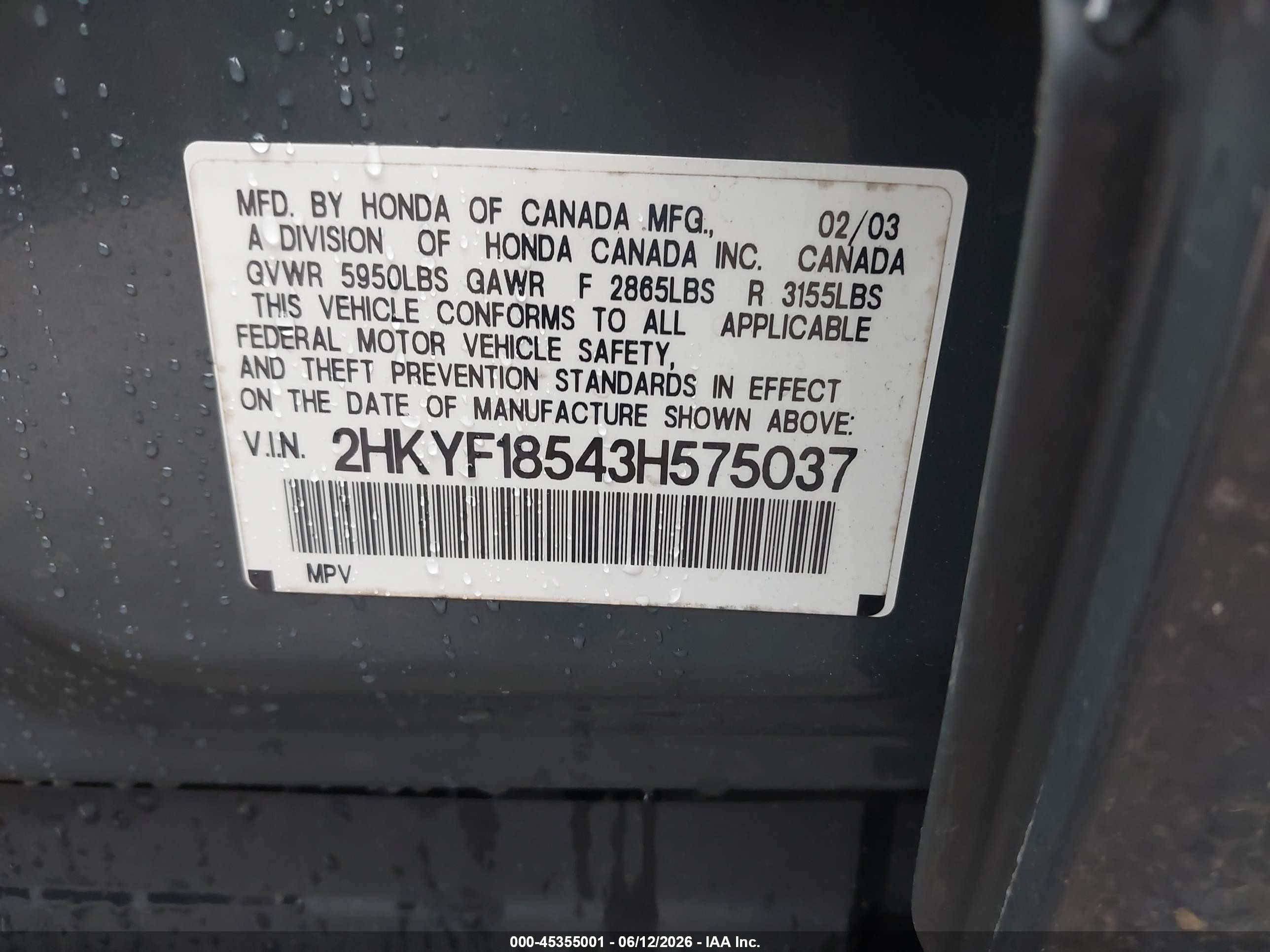 2003 Honda Pilot Ex-l Gray vin: 2HKYF18543H575037