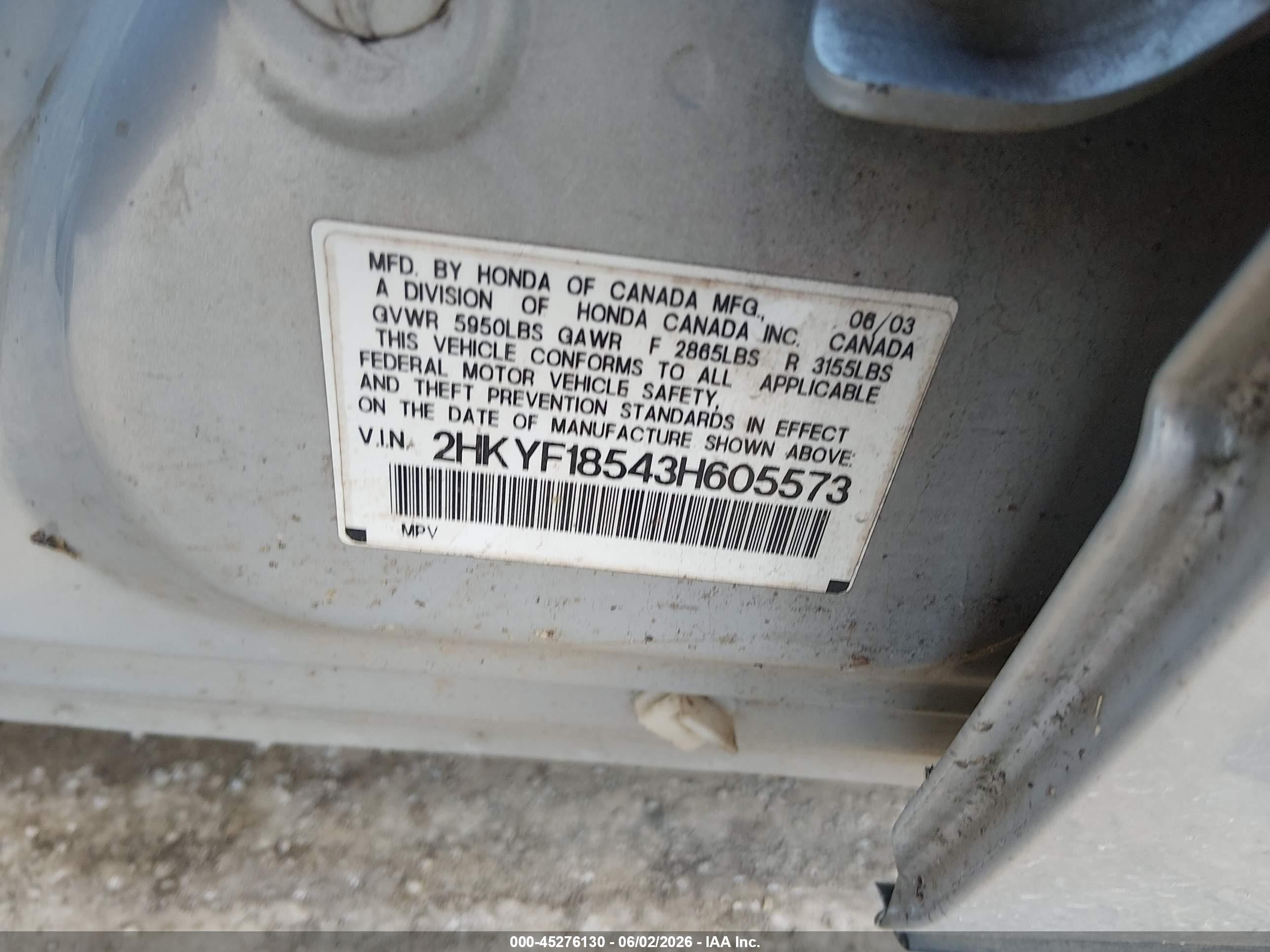 2003 Honda Pilot Ex-l Silver vin: 2HKYF18543H605573
