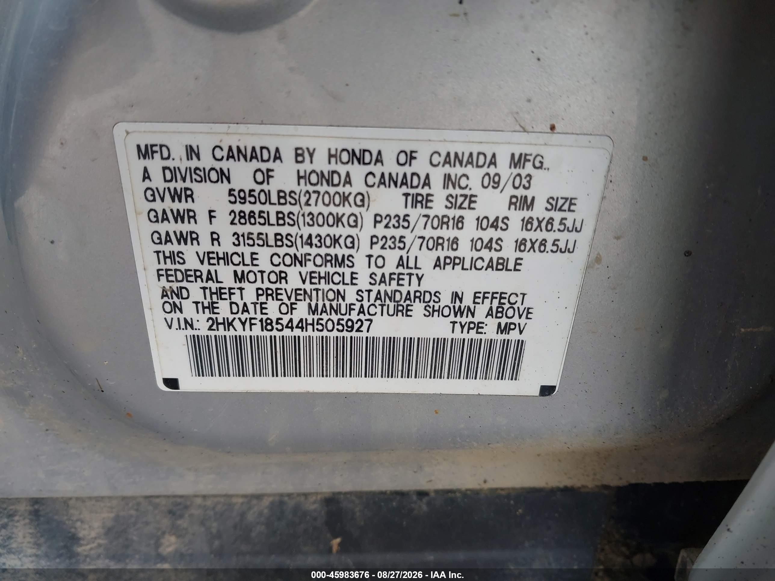 2004 Honda Pilot Ex-l Silver vin: 2HKYF18544H505927