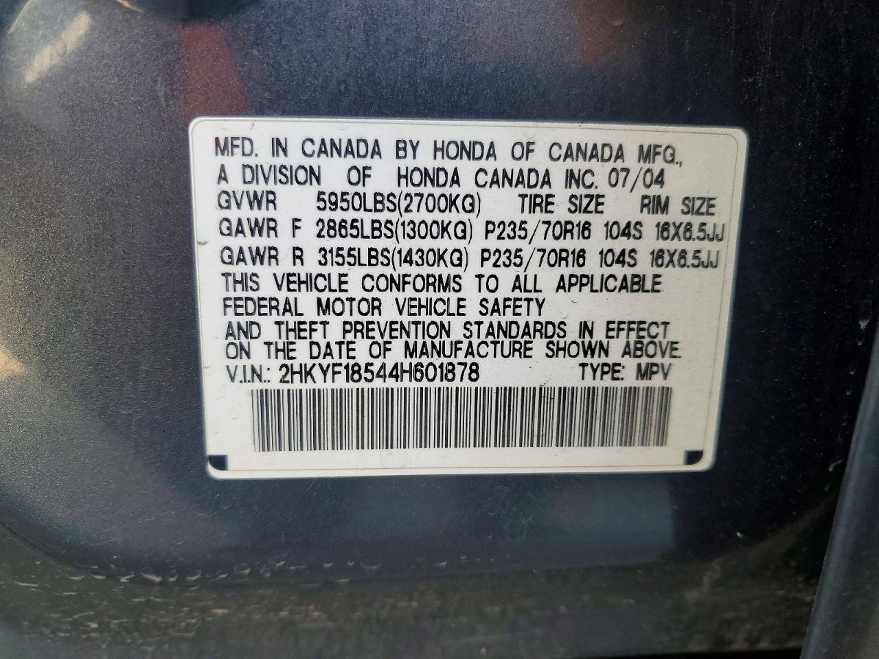 2004 Honda Pilot Exl Gray vin: 2HKYF18544H601878