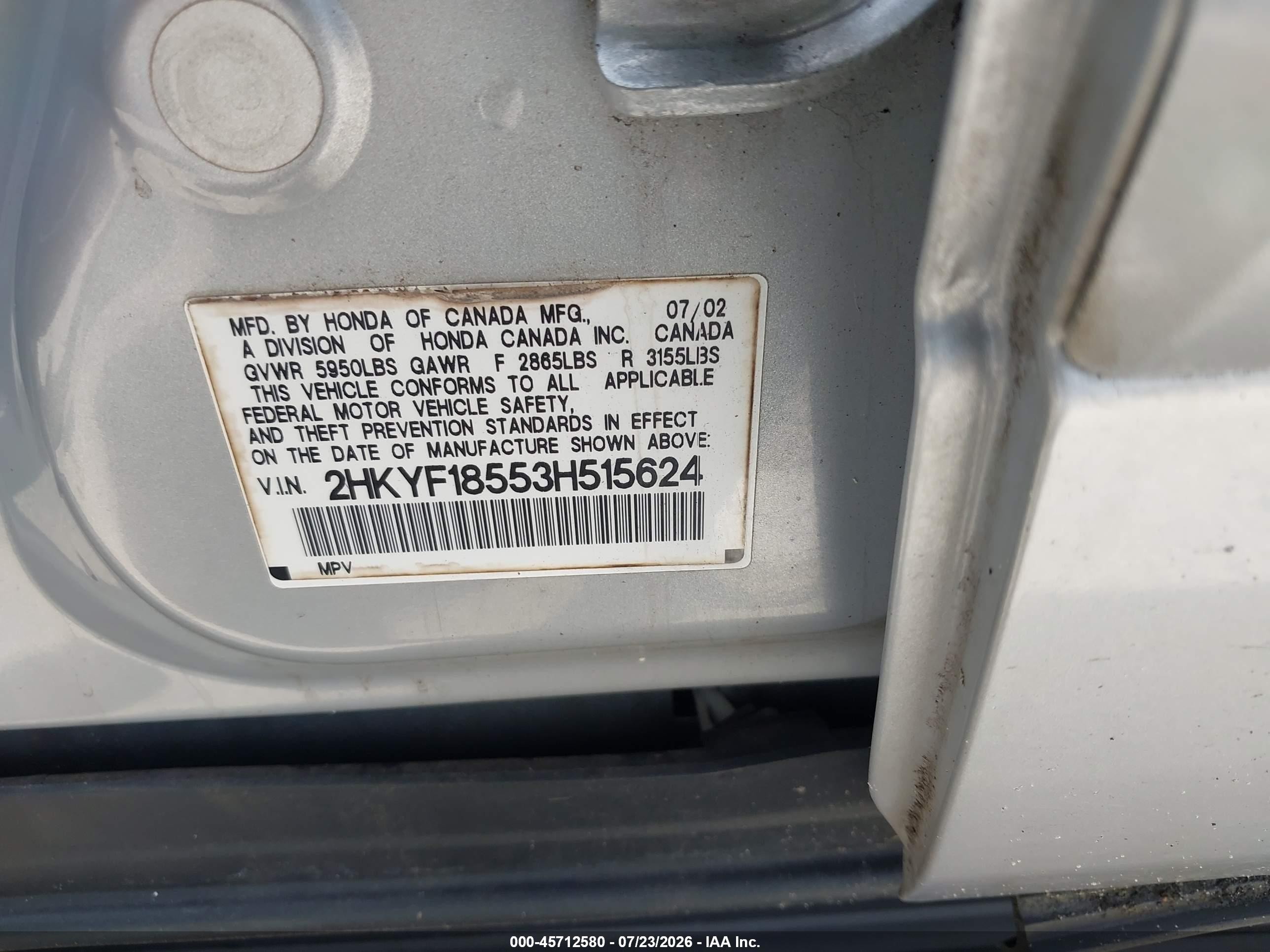 2003 Honda Pilot Ex-l Silver vin: 2HKYF18553H515624