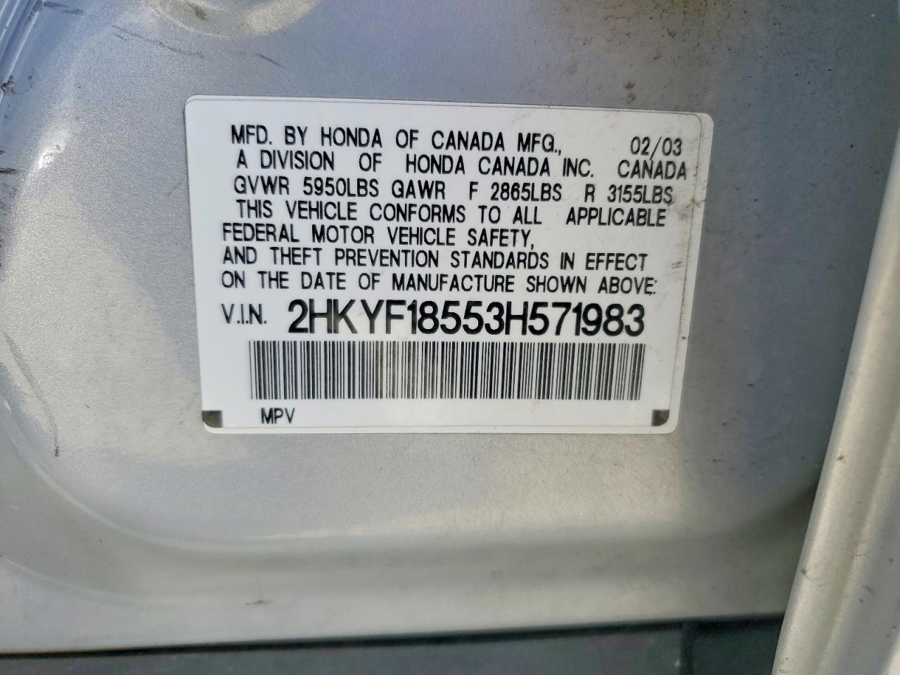 2003 Honda Pilot Exl Silver vin: 2HKYF18553H571983