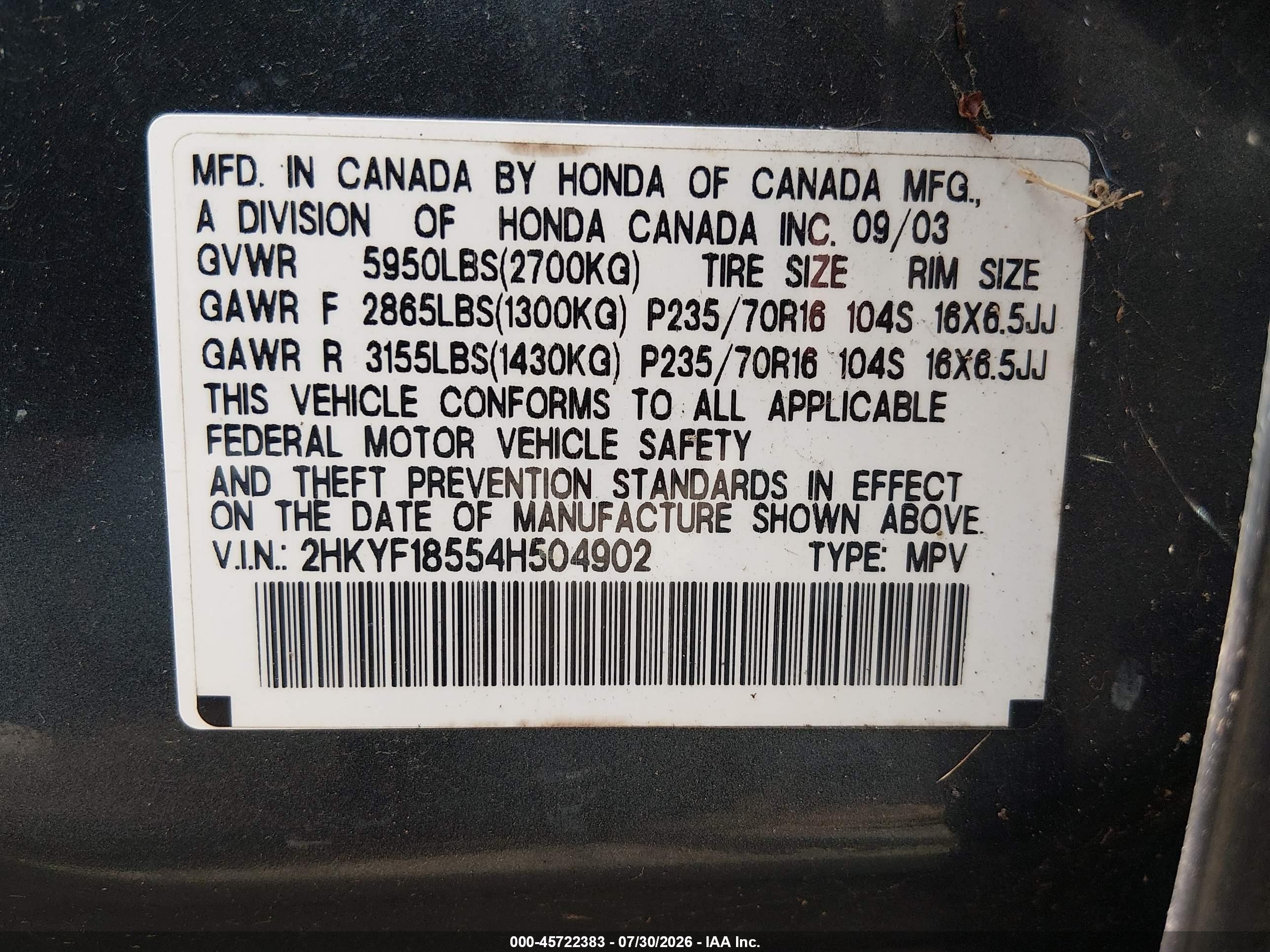 2004 Honda Pilot Ex-l Gray vin: 2HKYF18554H504902