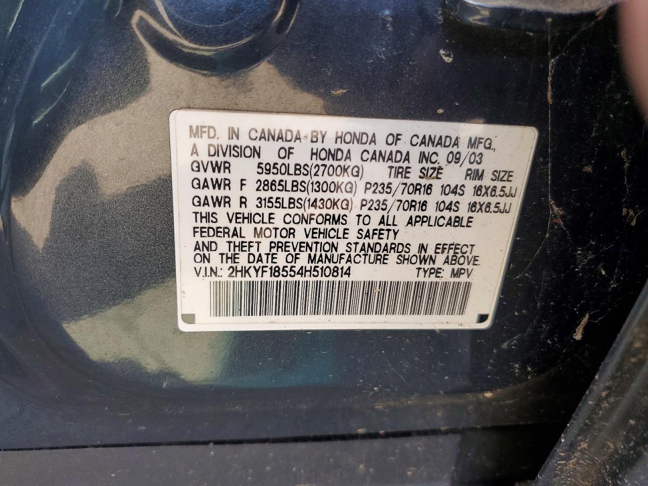 2004 Honda Pilot Exl Green vin: 2HKYF18554H510814