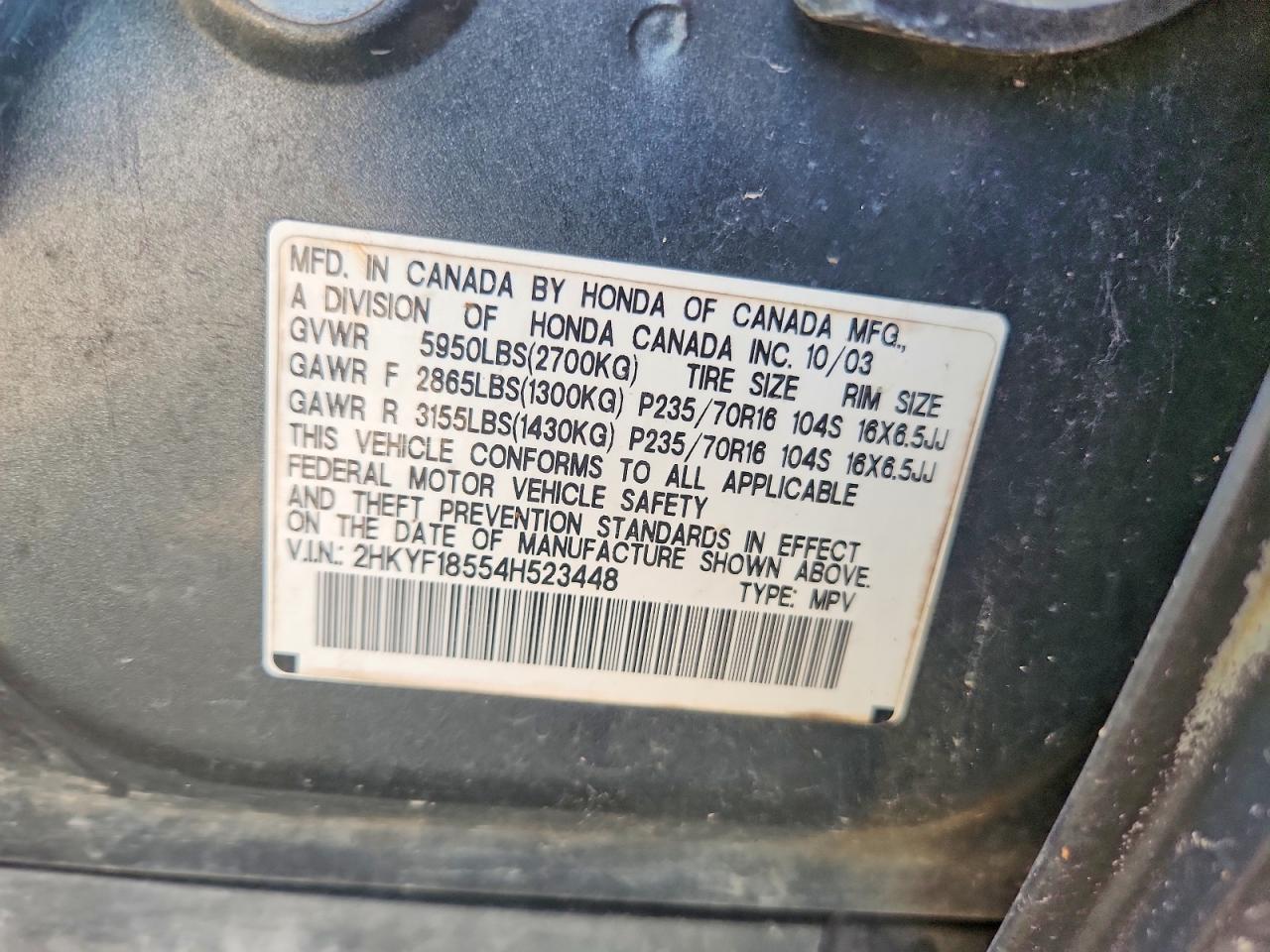 2004 Honda Pilot Exl Gray vin: 2HKYF18554H523448