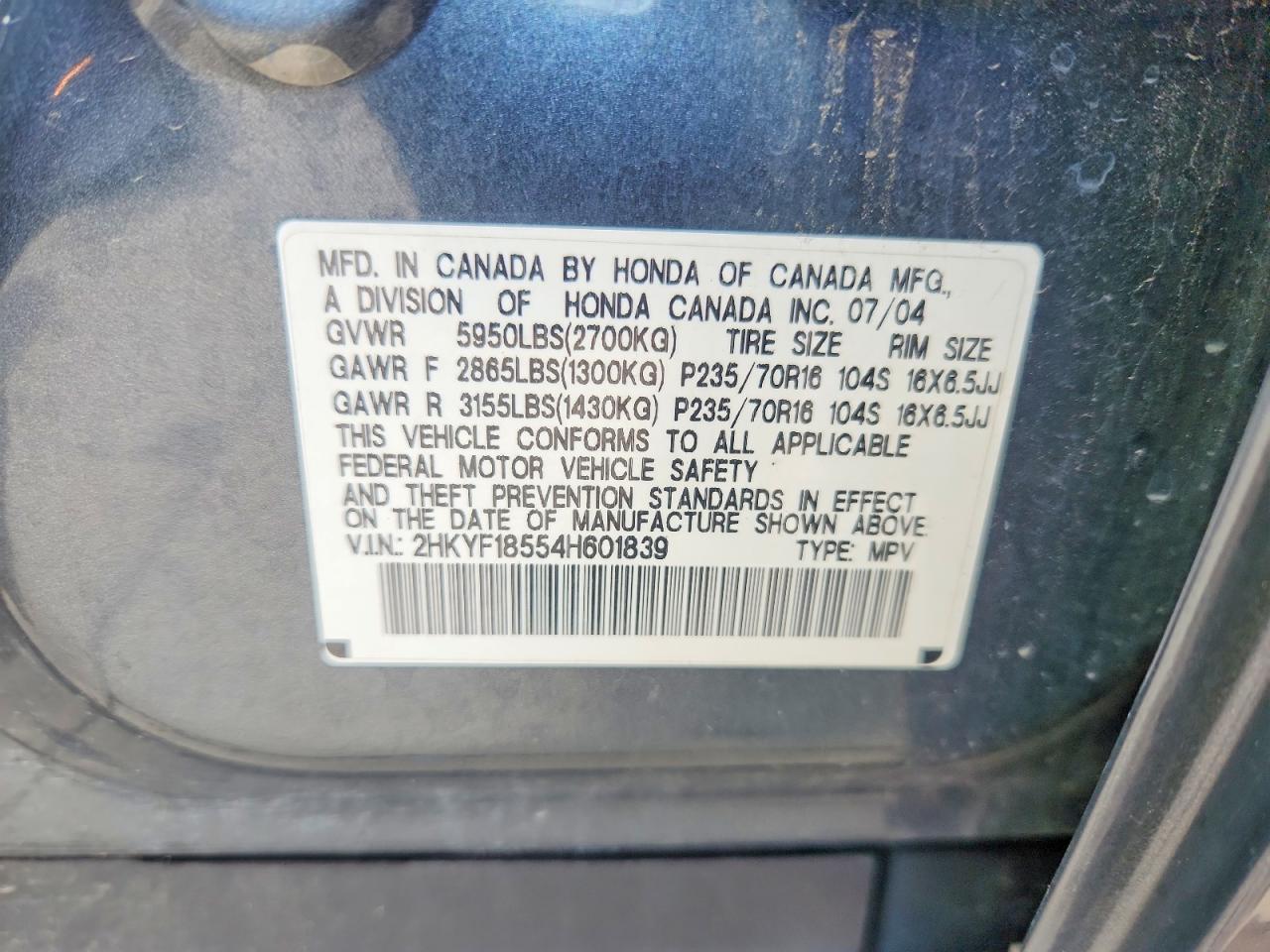 2004 Honda Pilot Exl Gray vin: 2HKYF18554H601839