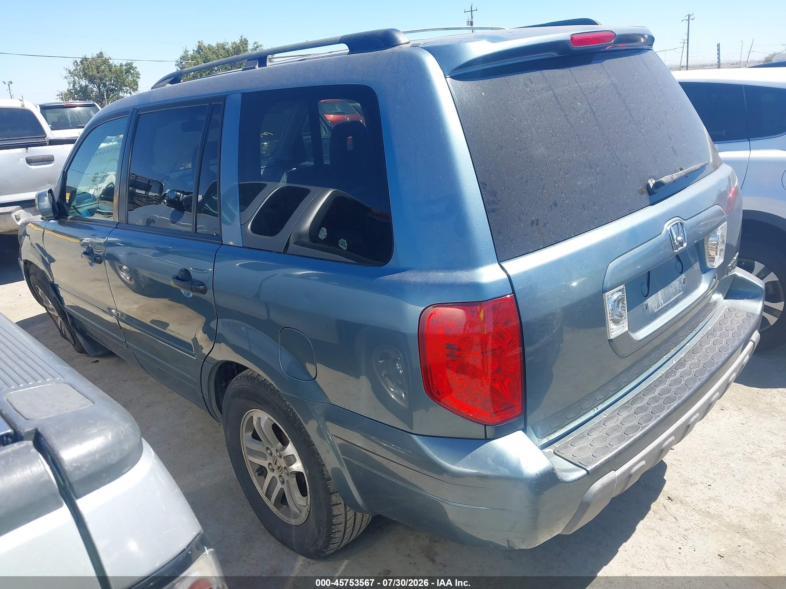 2005 Honda Pilot Ex-l Light Blue vin: 2HKYF18555H540574