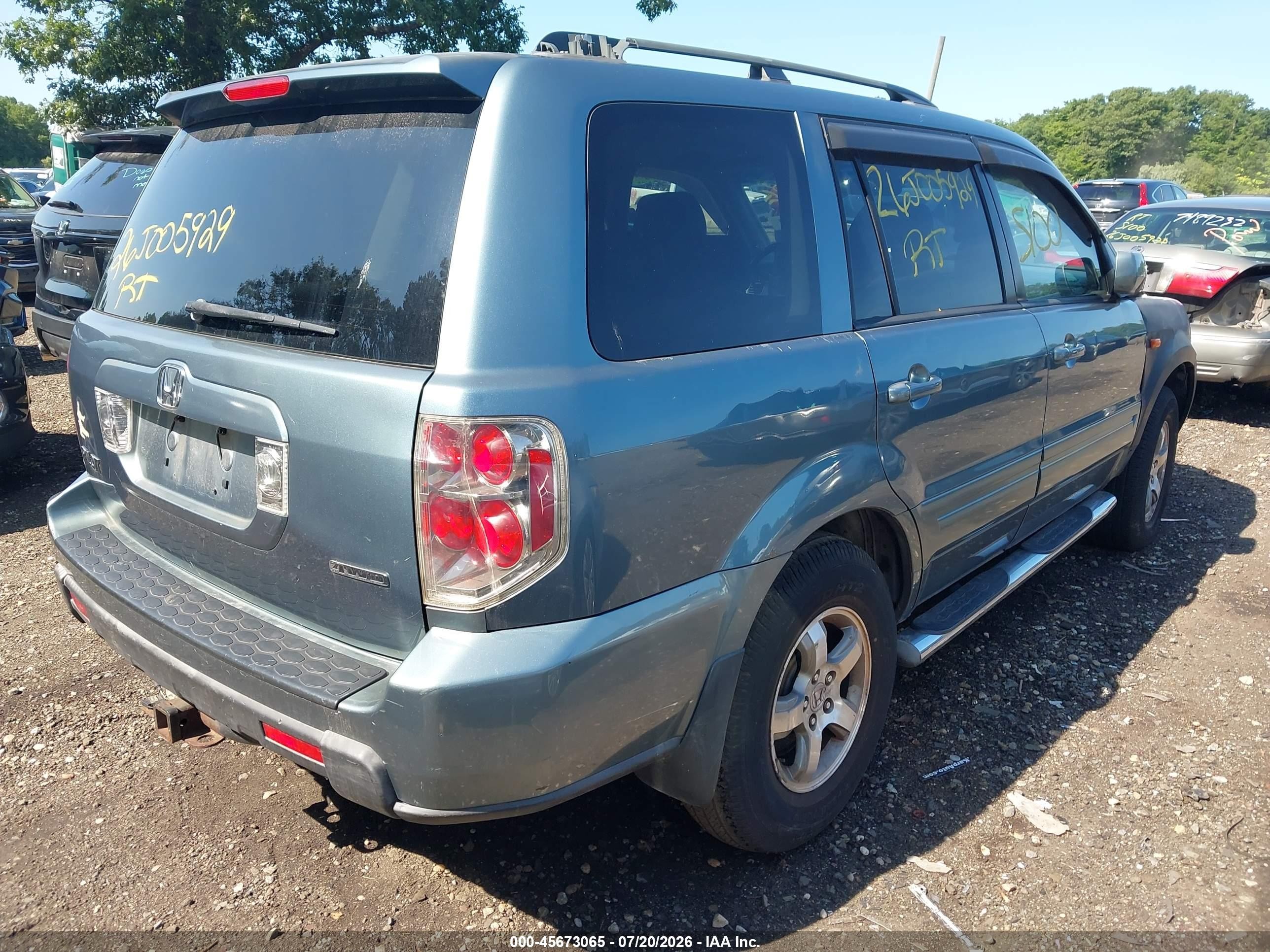 2006 Honda Pilot Ex-l Синий vin: 2HKYF18556H524134