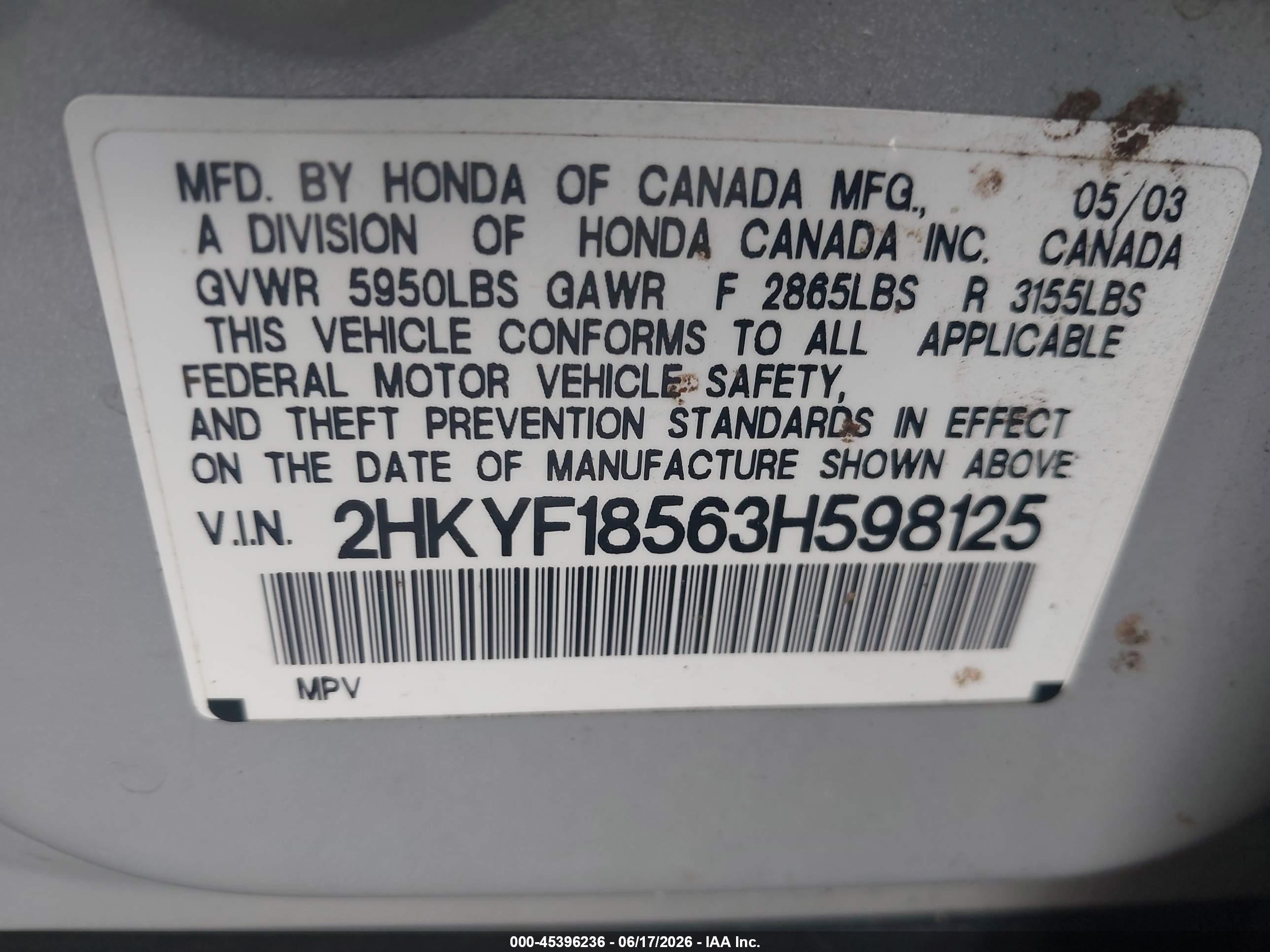 2003 Honda Pilot Ex-l Silver vin: 2HKYF18563H598125