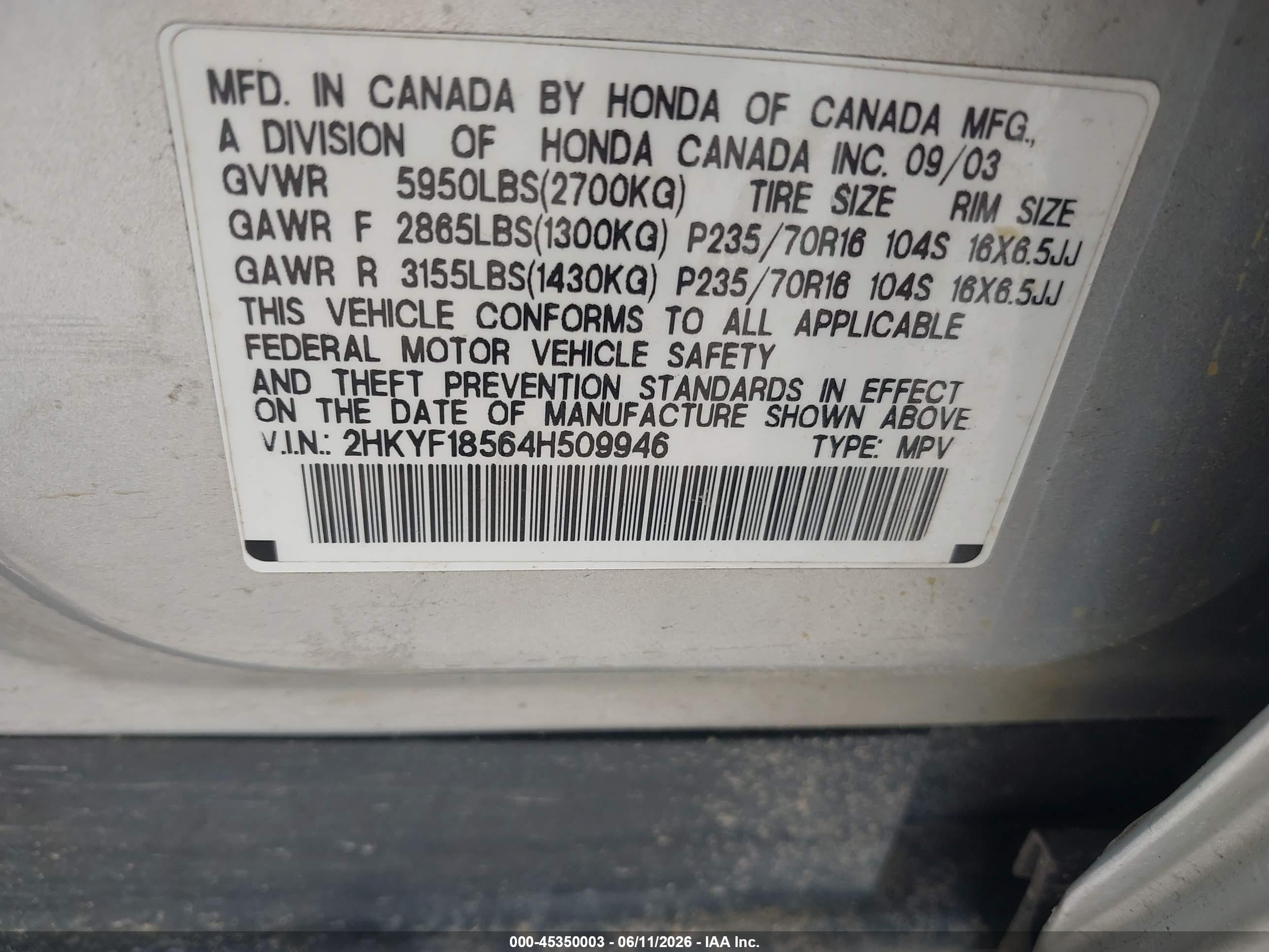 2004 Honda Pilot Ex-l Silver vin: 2HKYF18564H509946