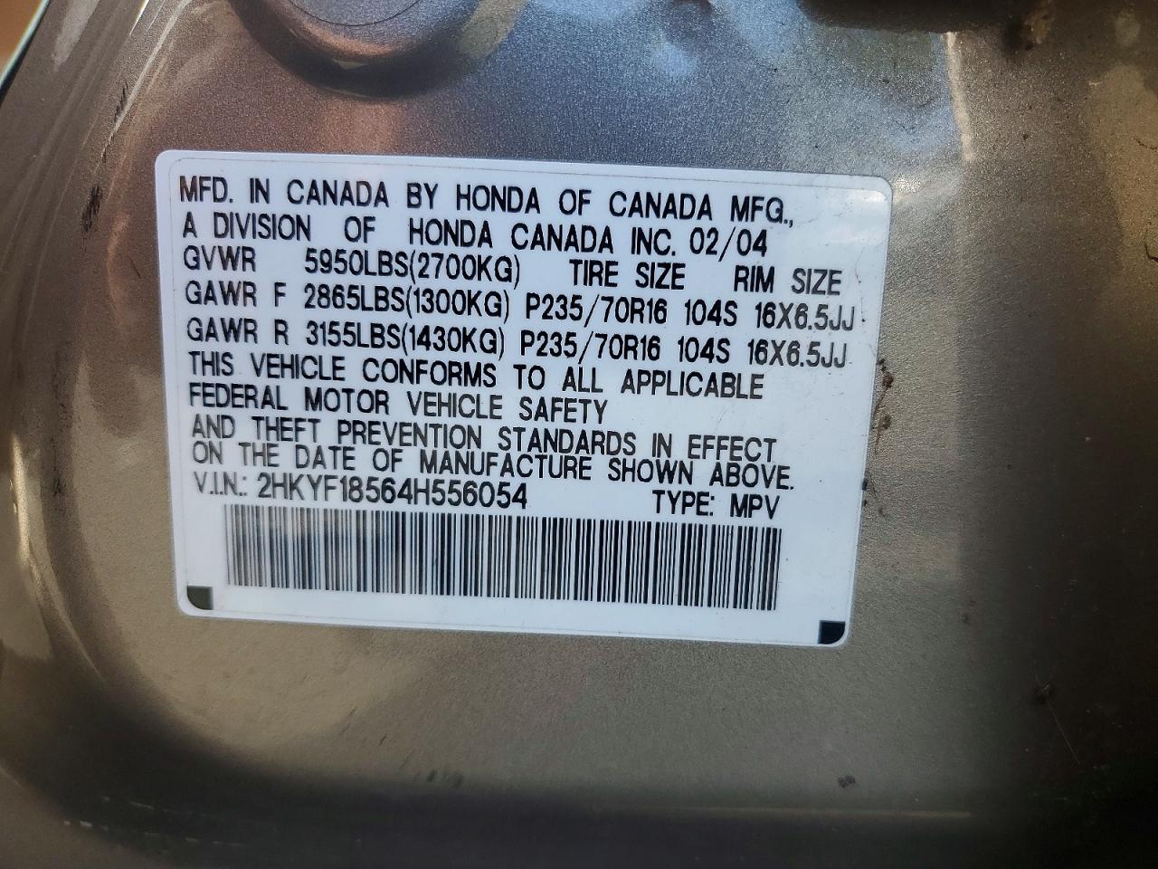 2004 Honda Pilot Exl Золотой vin: 2HKYF18564H556054