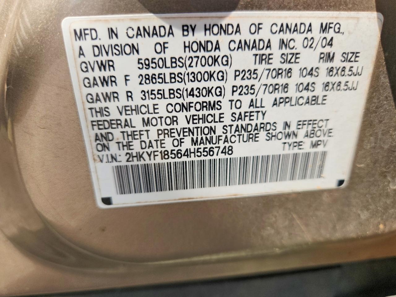 2004 Honda Pilot Exl Золотой vin: 2HKYF18564H556748
