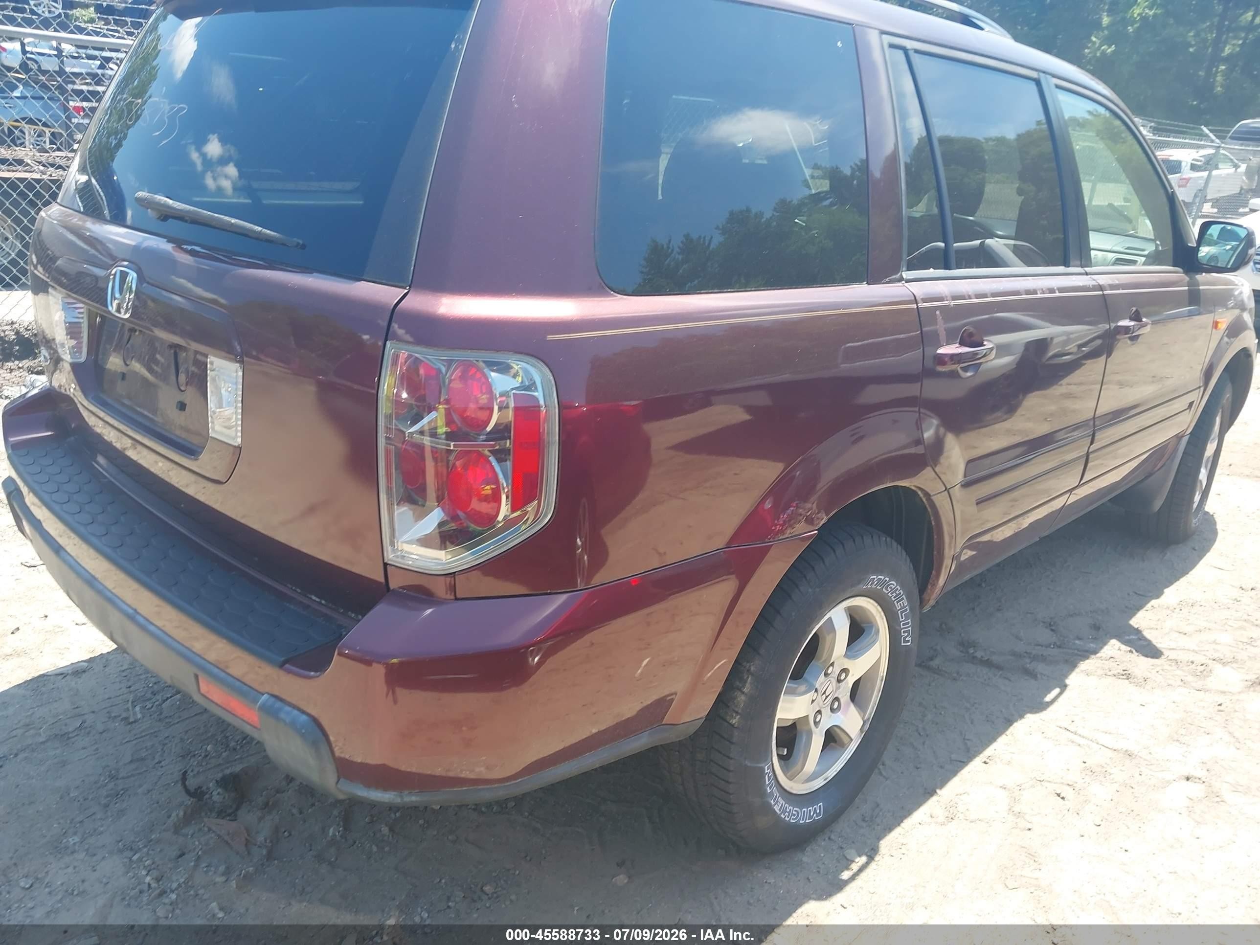 2007 Honda Pilot Ex-l Maroon vin: 2HKYF18567H501091