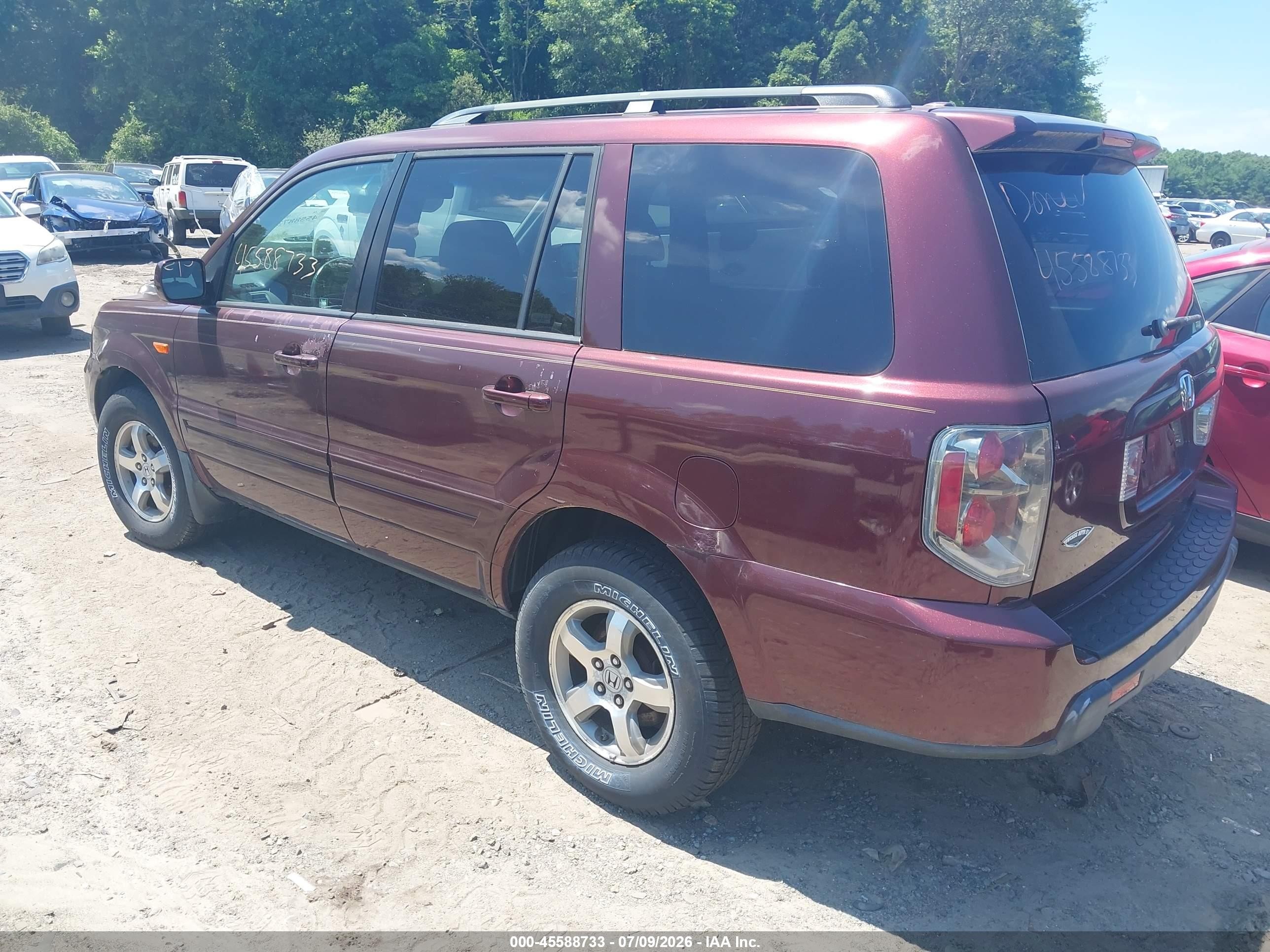 2007 Honda Pilot Ex-l Maroon vin: 2HKYF18567H501091