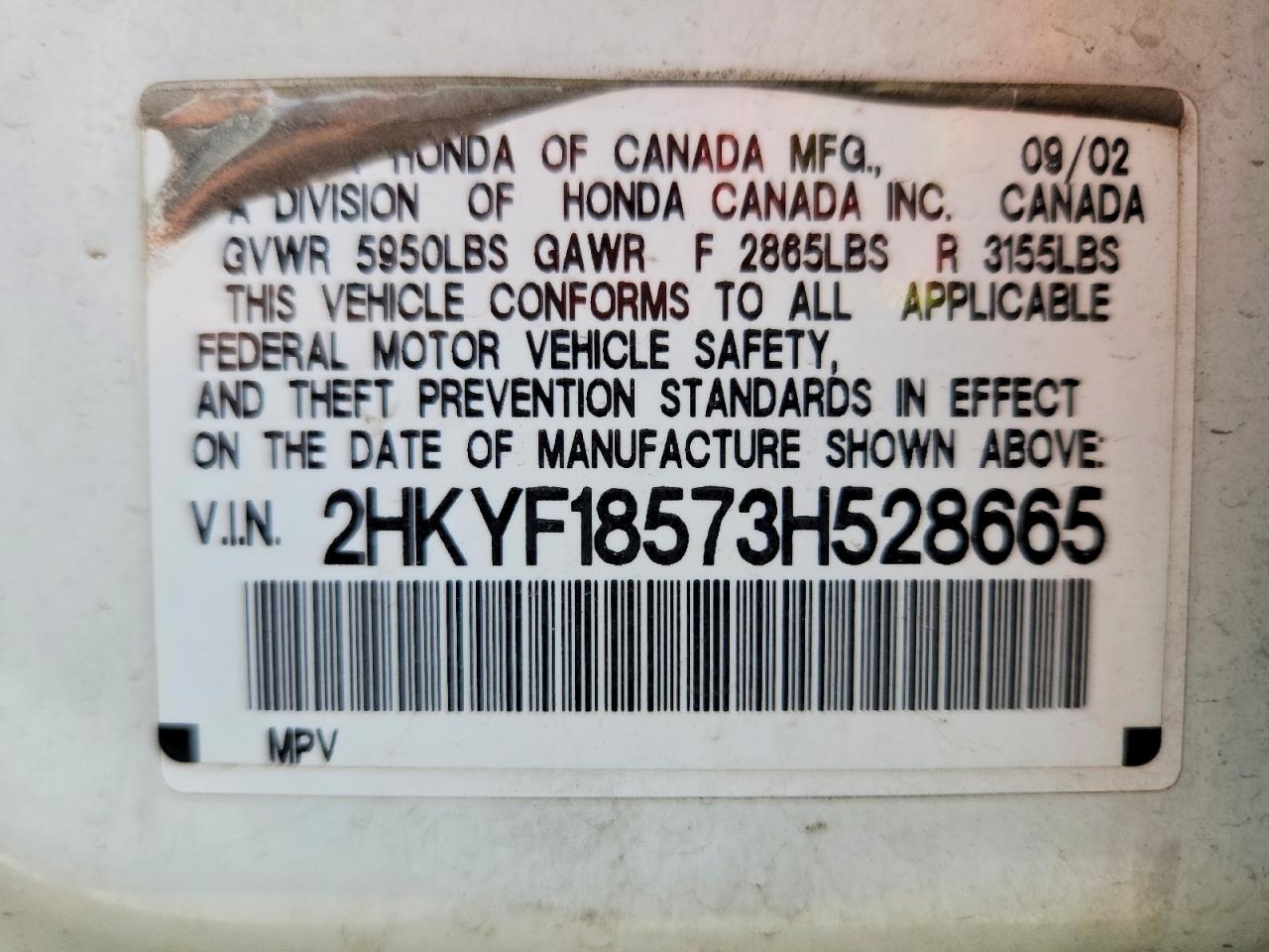 2003 Honda Pilot Exl White vin: 2HKYF18573H528665