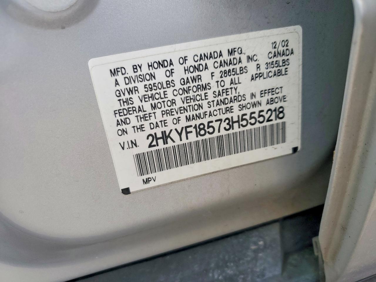 2003 Honda Pilot Exl Gray vin: 2HKYF18573H555218