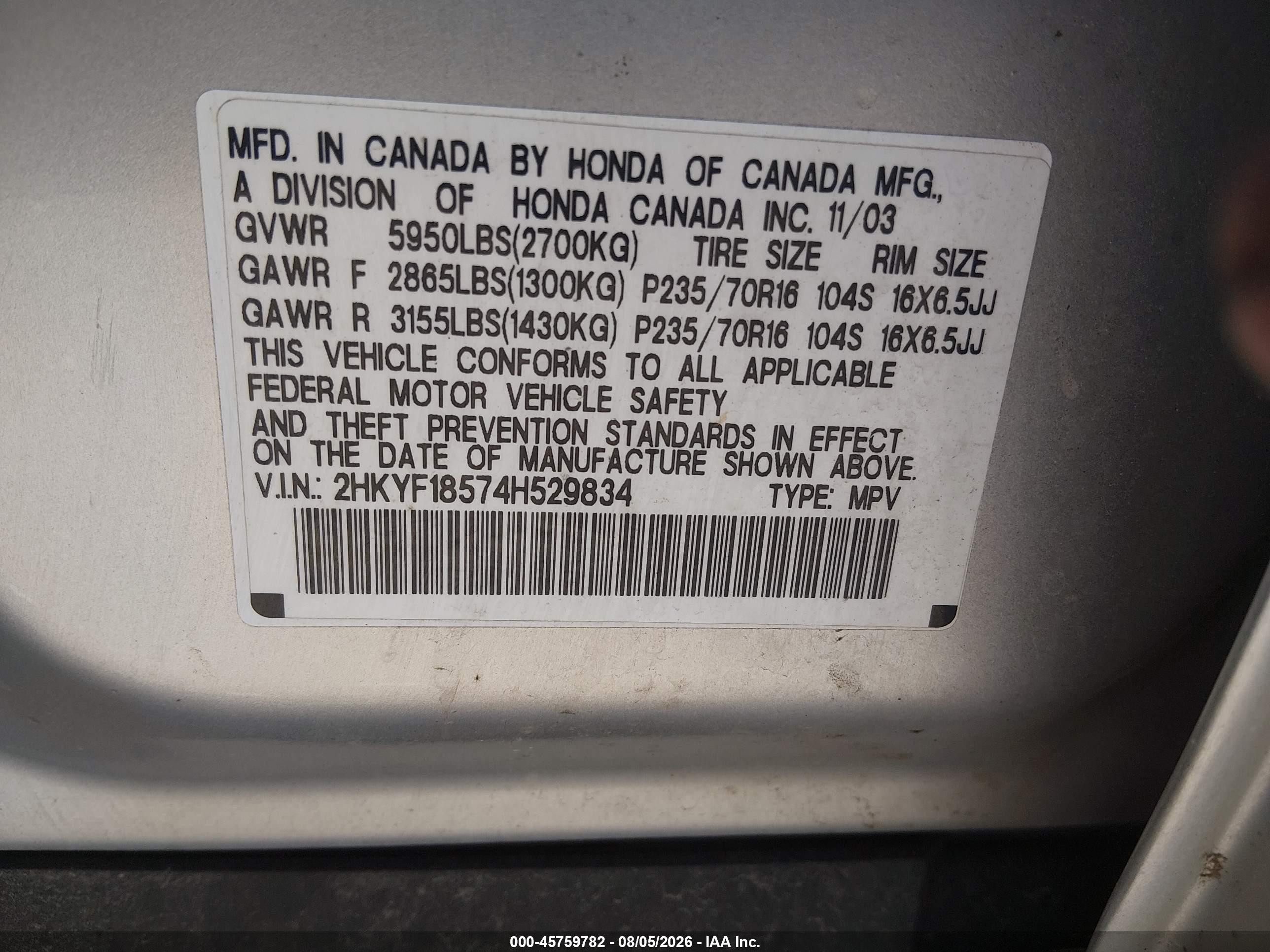 2004 Honda Pilot Ex-l Серебряный vin: 2HKYF18574H529834
