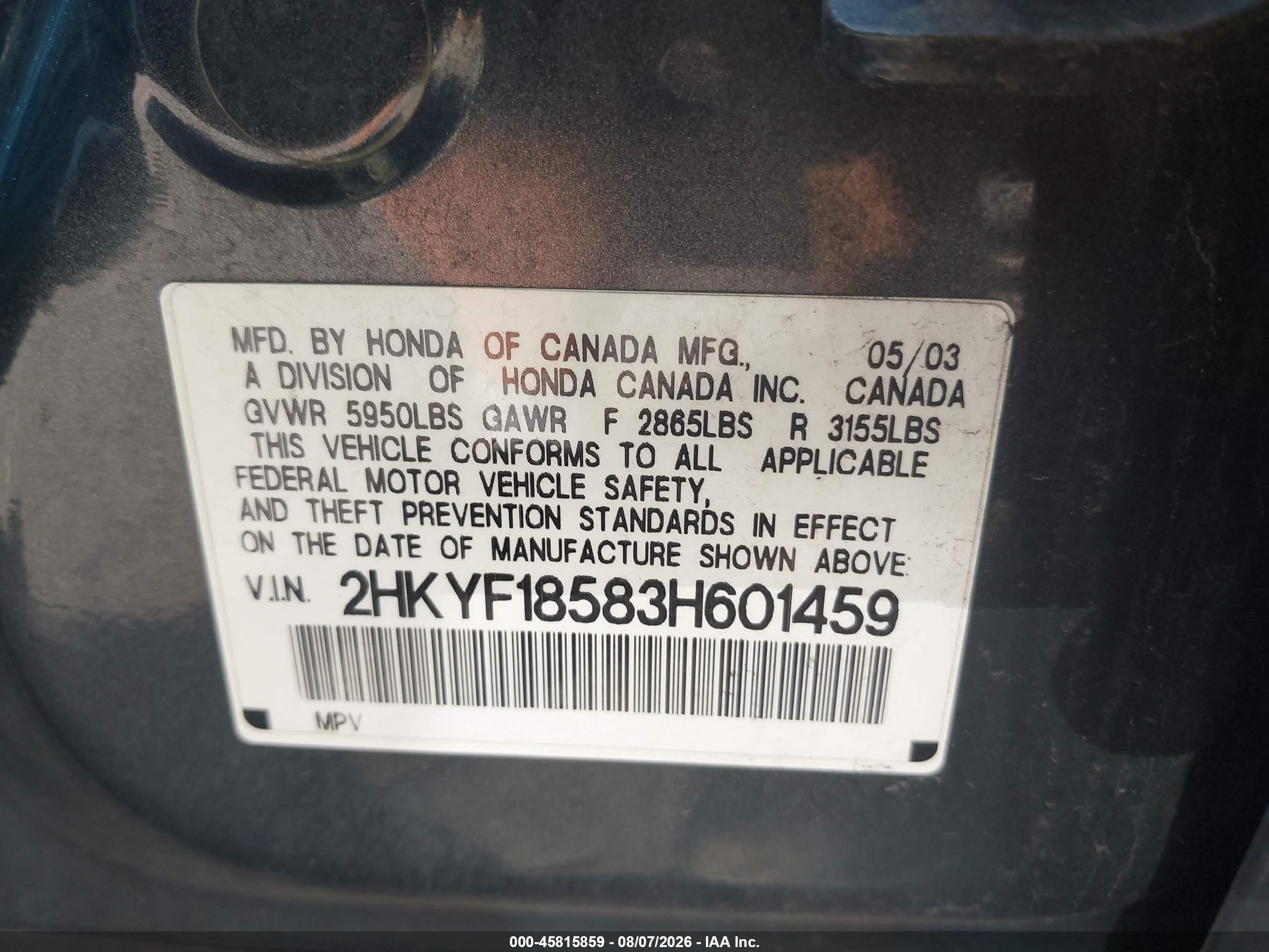 2003 Honda Pilot Ex-l Gray vin: 2HKYF18583H601459
