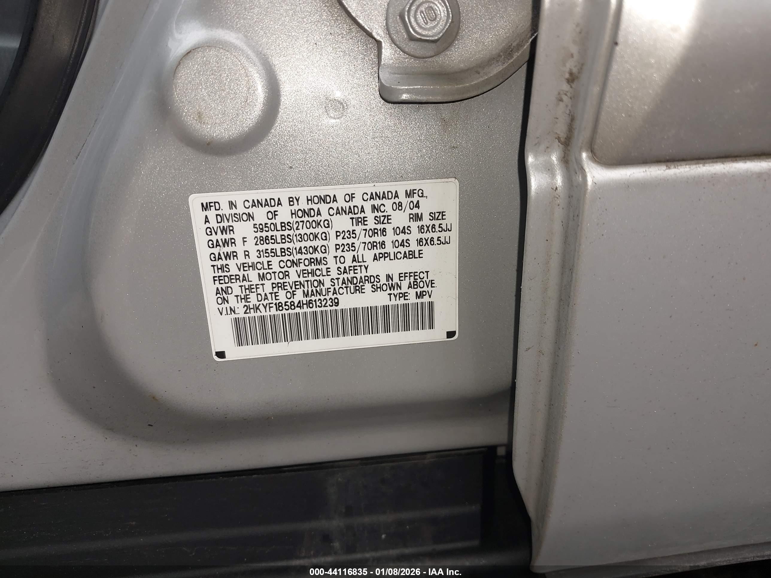 2004 Honda Pilot Ex-l Silver vin: 2HKYF18584H613239