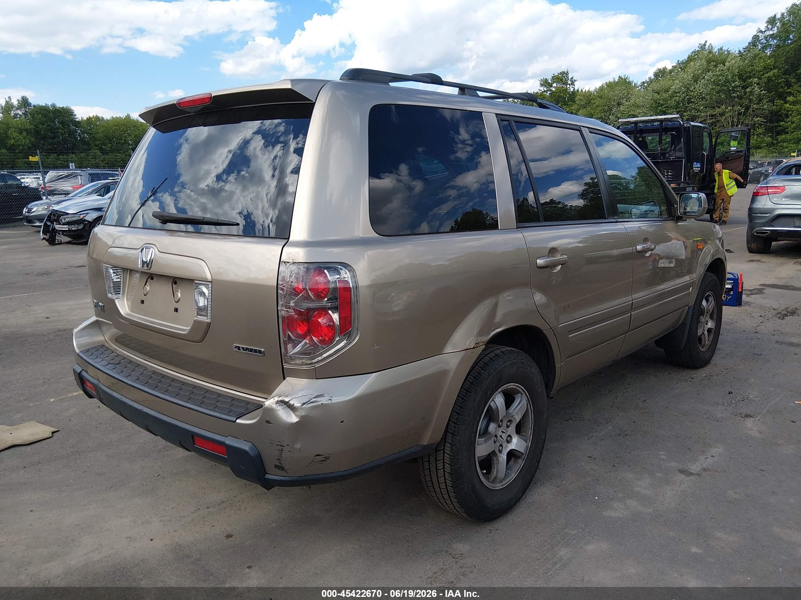 2007 Honda Pilot Ex-l Бежевый vin: 2HKYF18587H506972