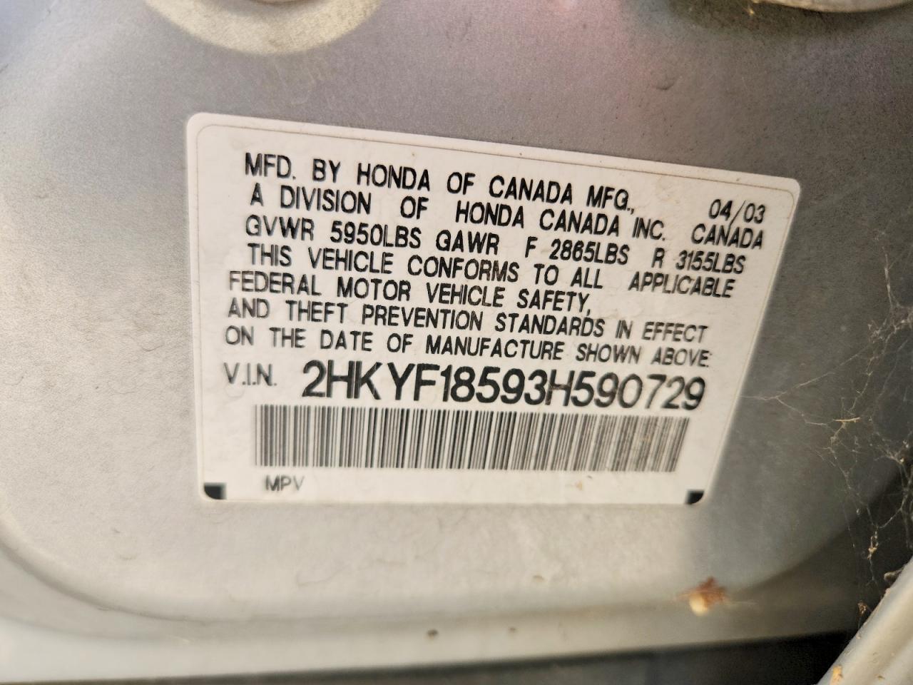 2003 Honda Pilot Exl White vin: 2HKYF18593H590729