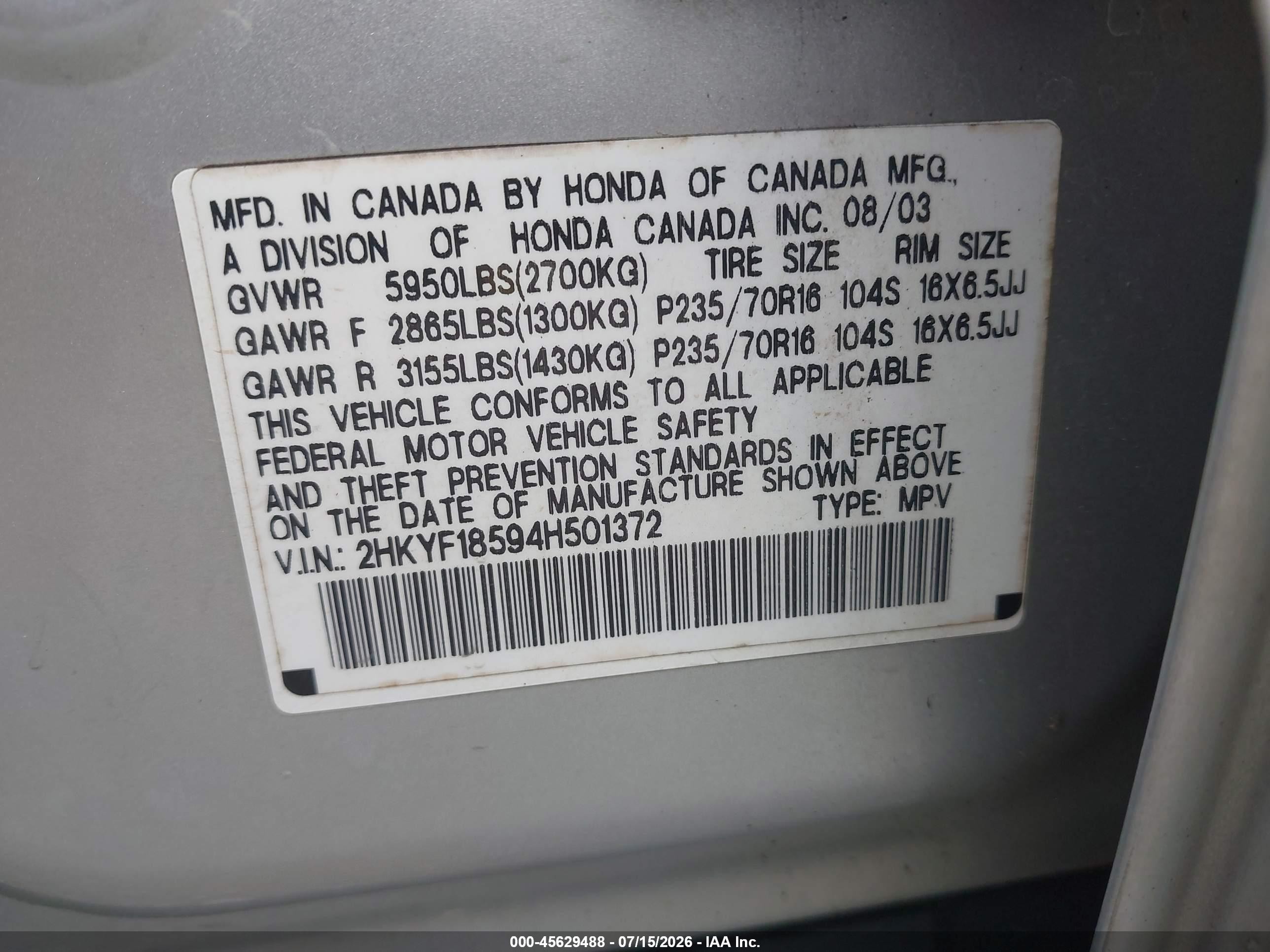 2004 Honda Pilot Ex-l Silver vin: 2HKYF18594H501372