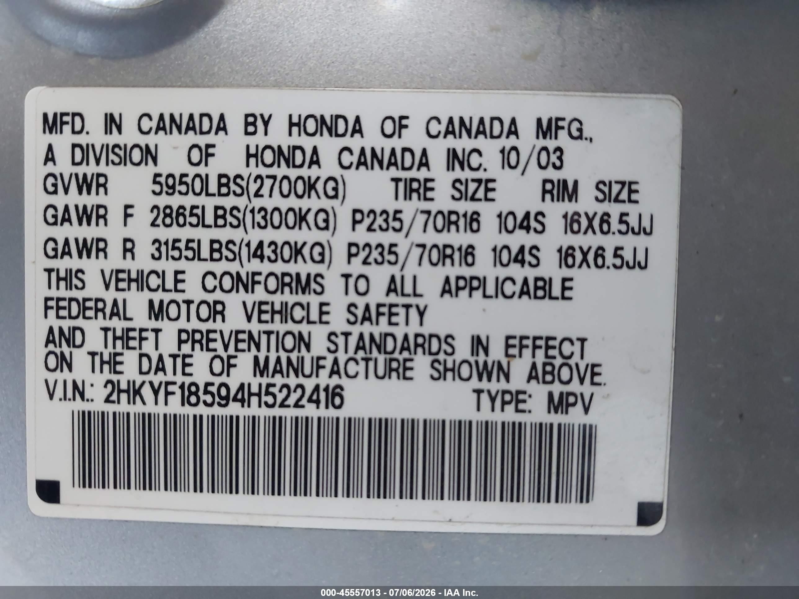 2004 Honda Pilot Ex-l Серебряный vin: 2HKYF18594H522416