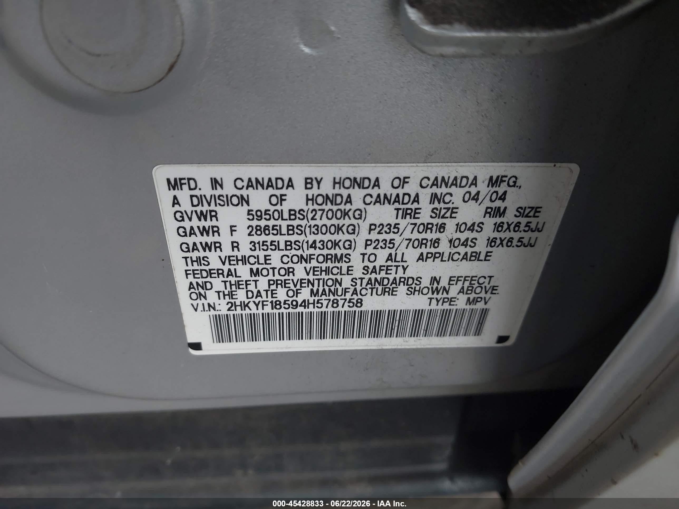 2004 Honda Pilot Ex-l Silver vin: 2HKYF18594H578758