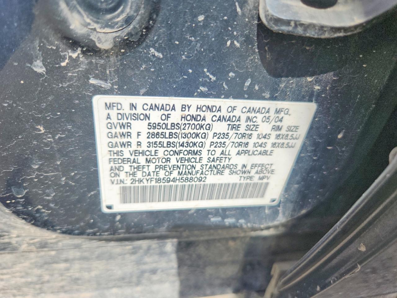 2004 Honda Pilot Exl Gray vin: 2HKYF18594H588092