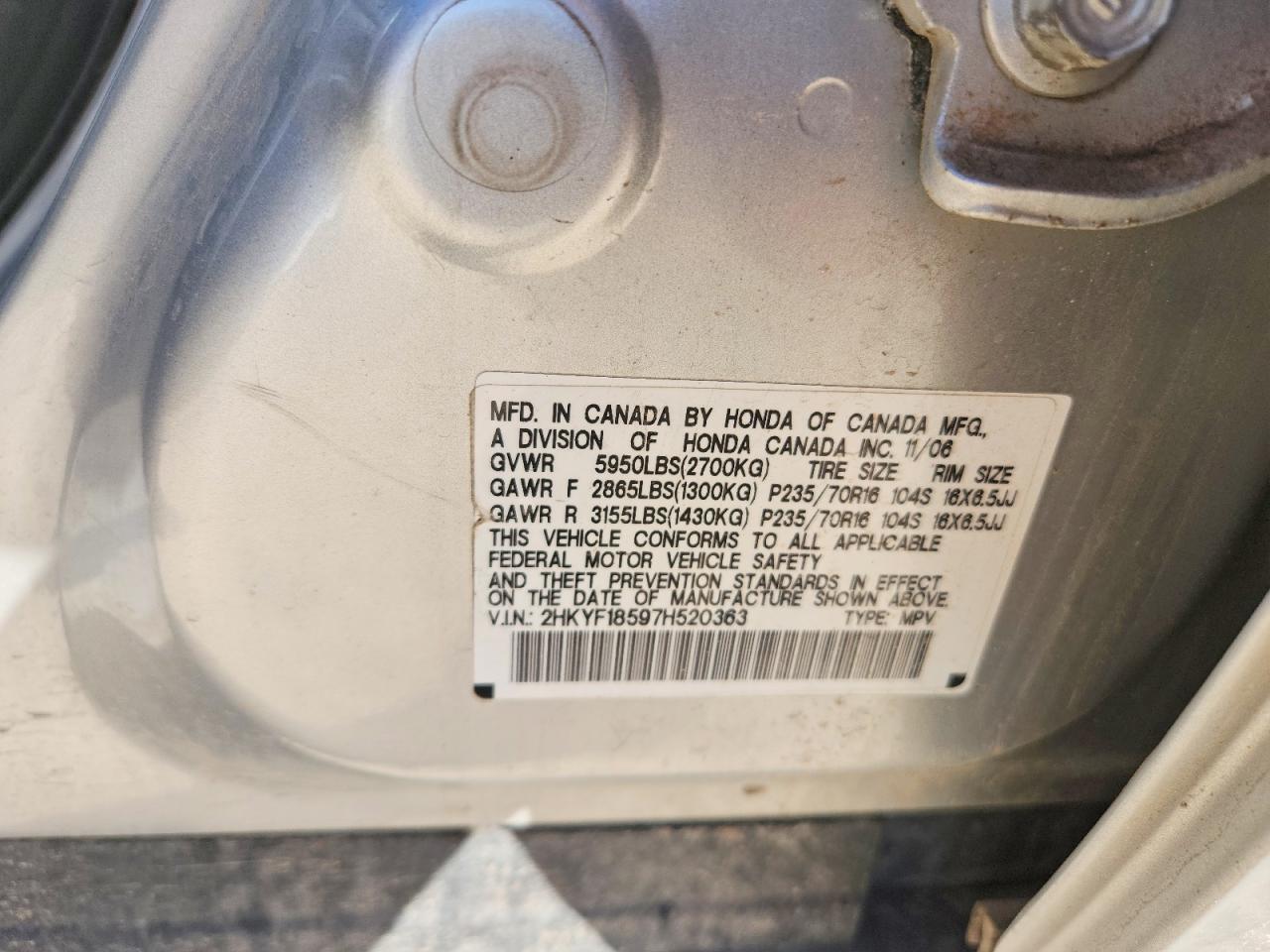 2007 Honda Pilot Exl Silver vin: 2HKYF18597H520363