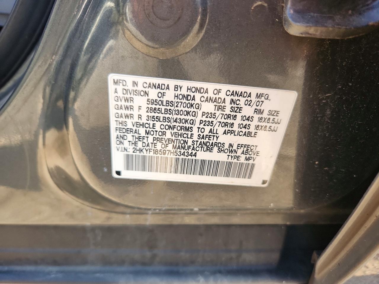 2007 Honda Pilot Exl Silver vin: 2HKYF18597H534344