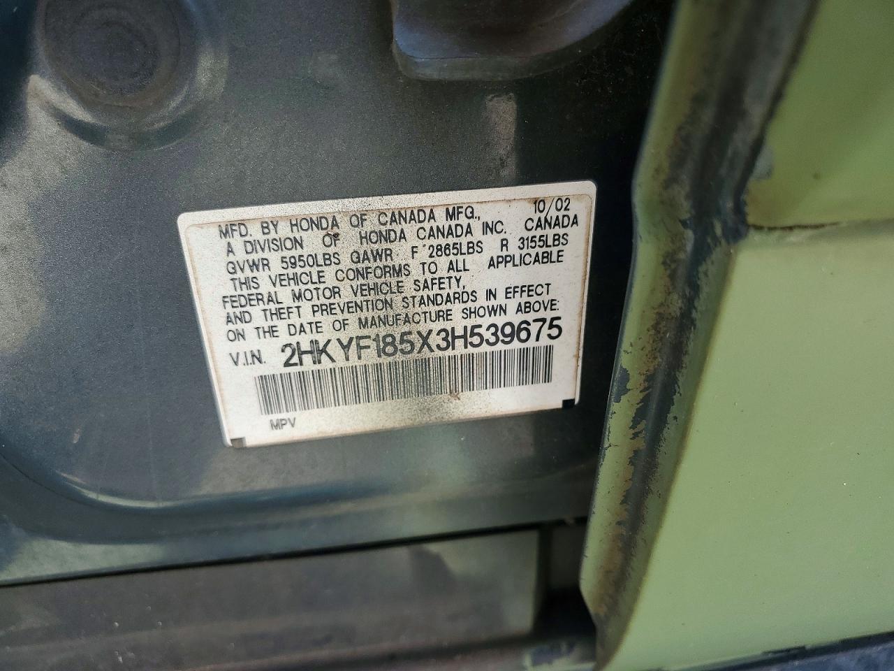 2003 Honda Pilot Exl Green vin: 2HKYF185X3H539675