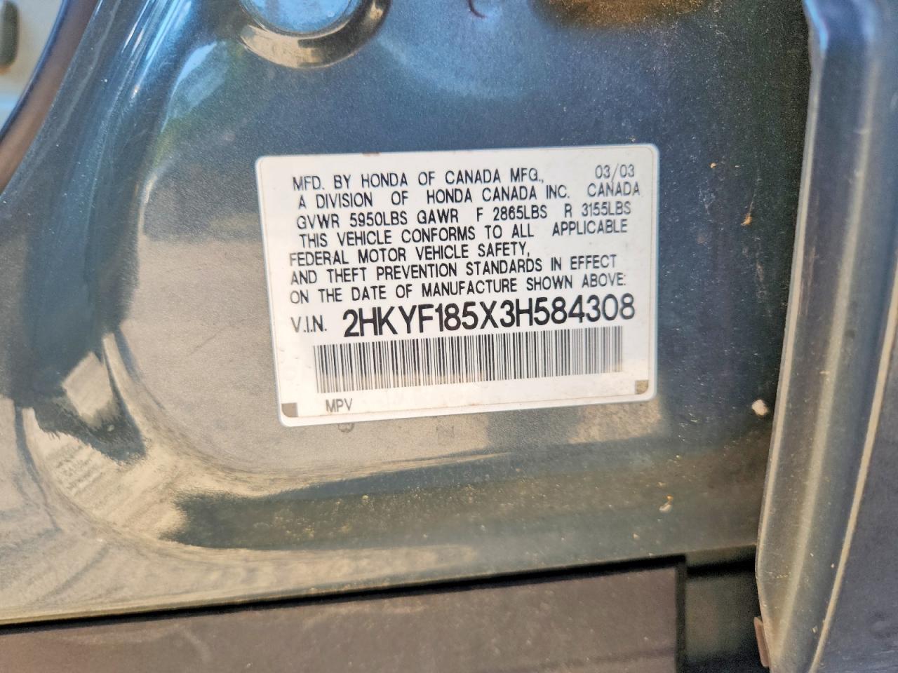 2003 Honda Pilot Exl Gray vin: 2HKYF185X3H584308