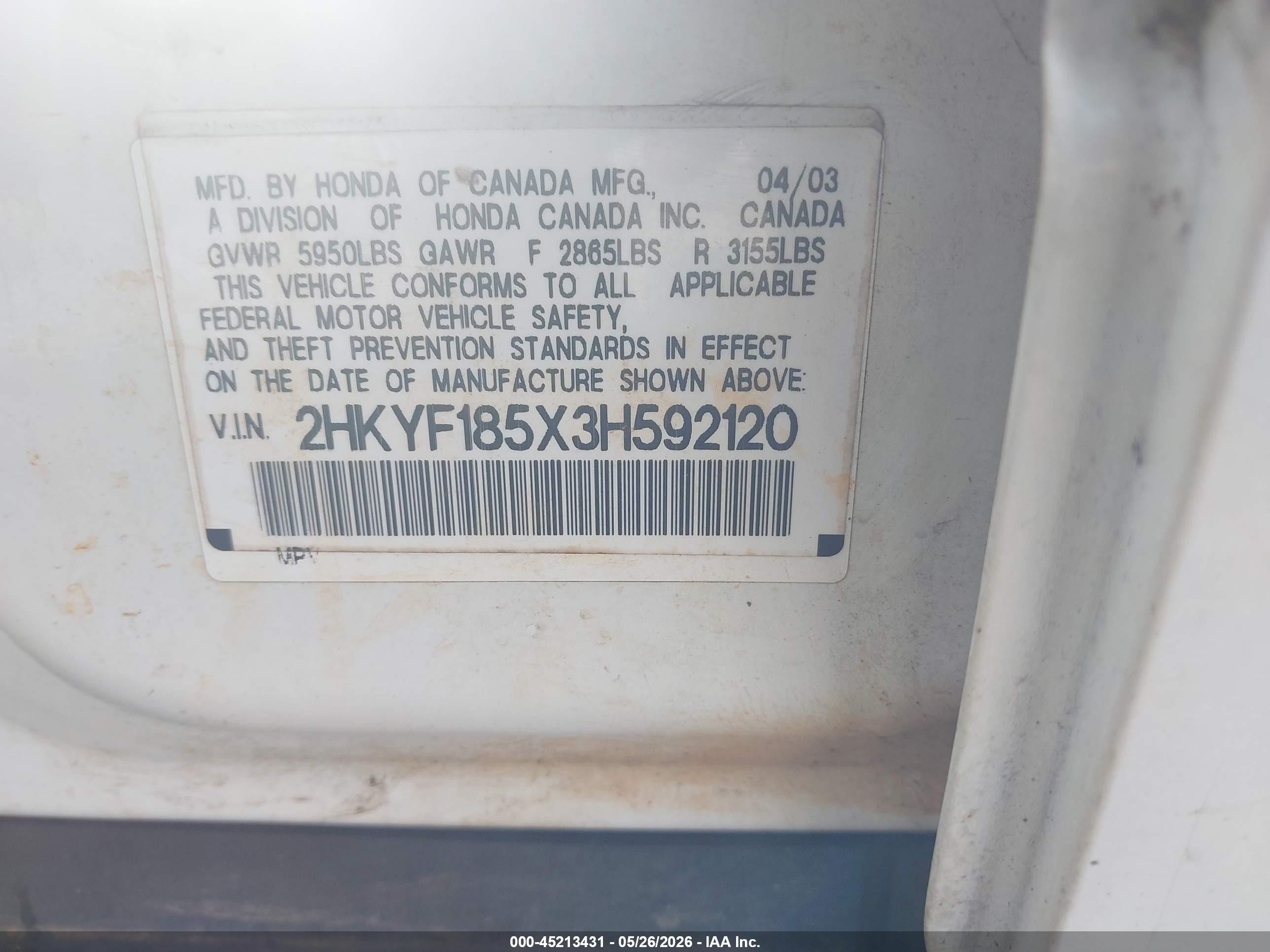 2003 Honda Pilot Ex-l Белый vin: 2HKYF185X3H592120