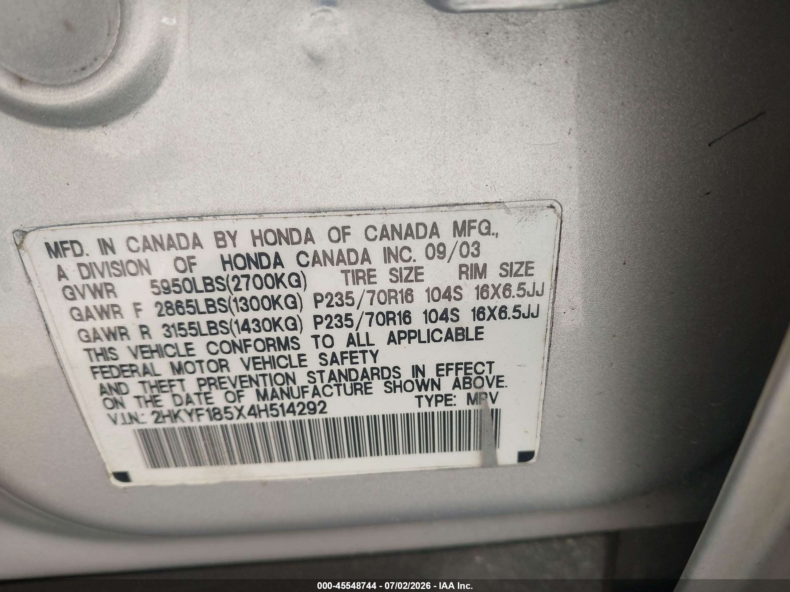 2004 Honda Pilot Ex-l Silver vin: 2HKYF185X4H514292